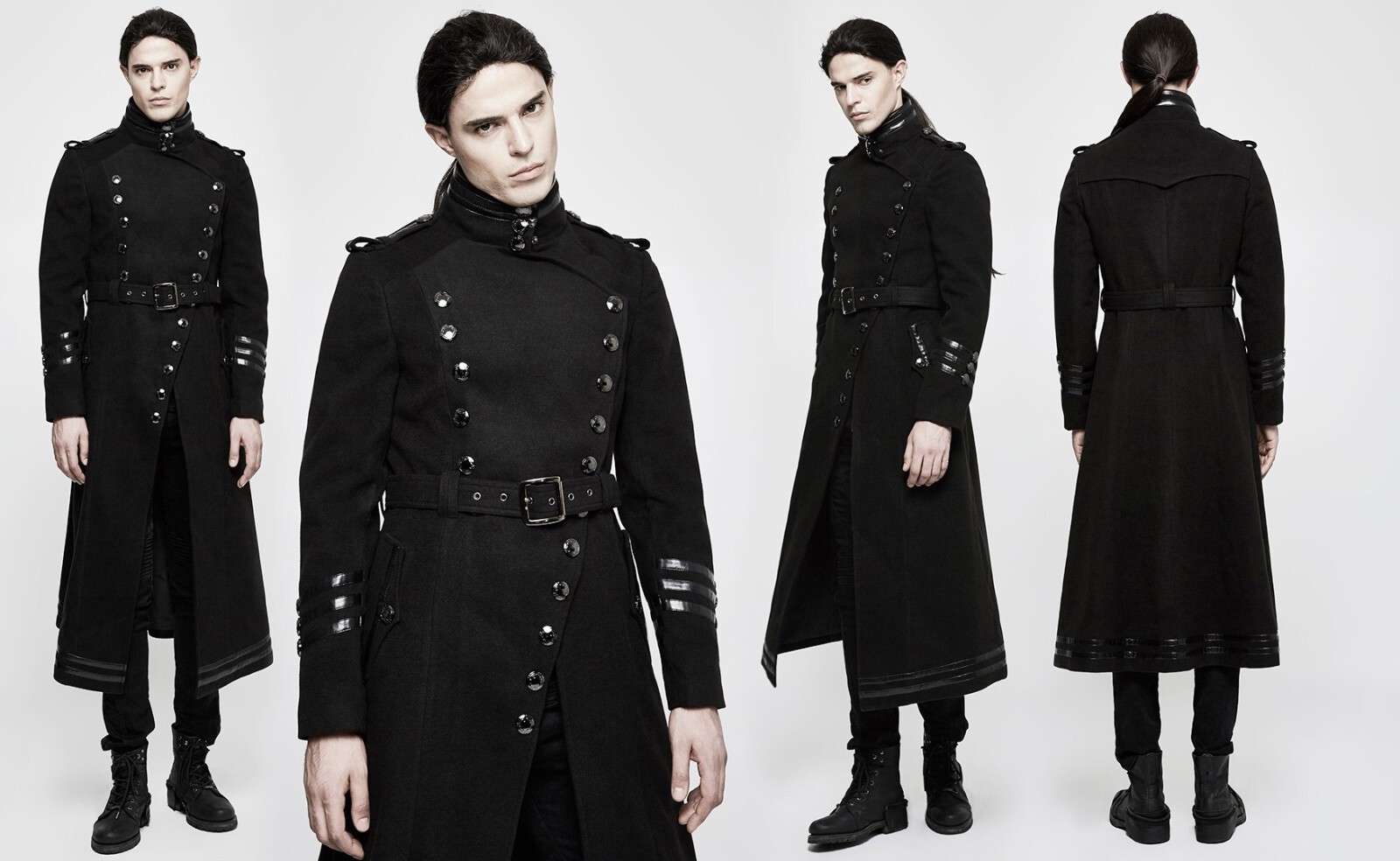 Men’s Gothic Military Trench Coat Steampunk Long Black Cotton Hellraiser Jacket
