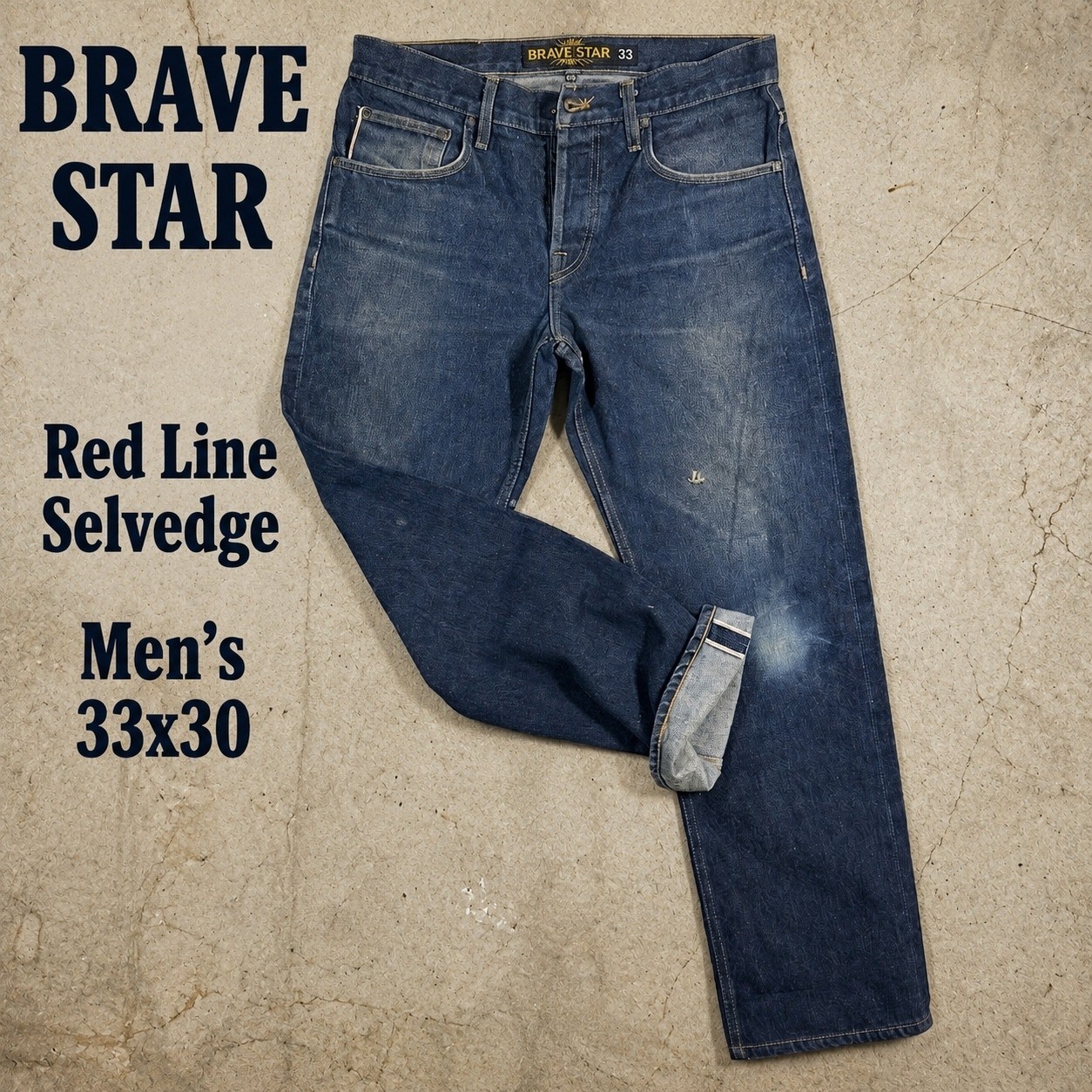 Brave Star Red Line Selvedge Denim Jeans Mens 33×30 Indigo Blue Made in USA