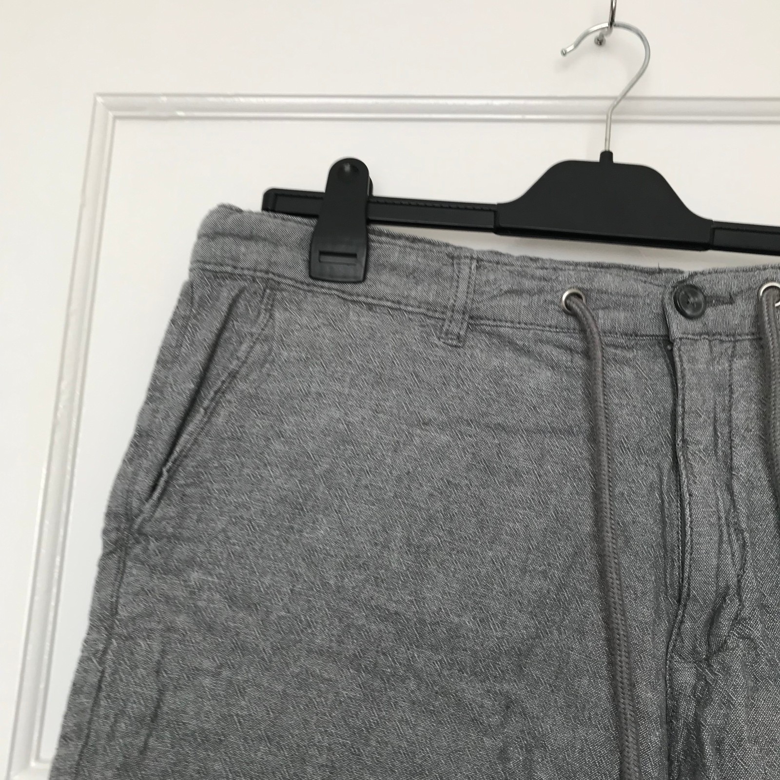 Avenue Grey Linen Cotton Shorts 40″ Waist Pockets Drawstring Zip
