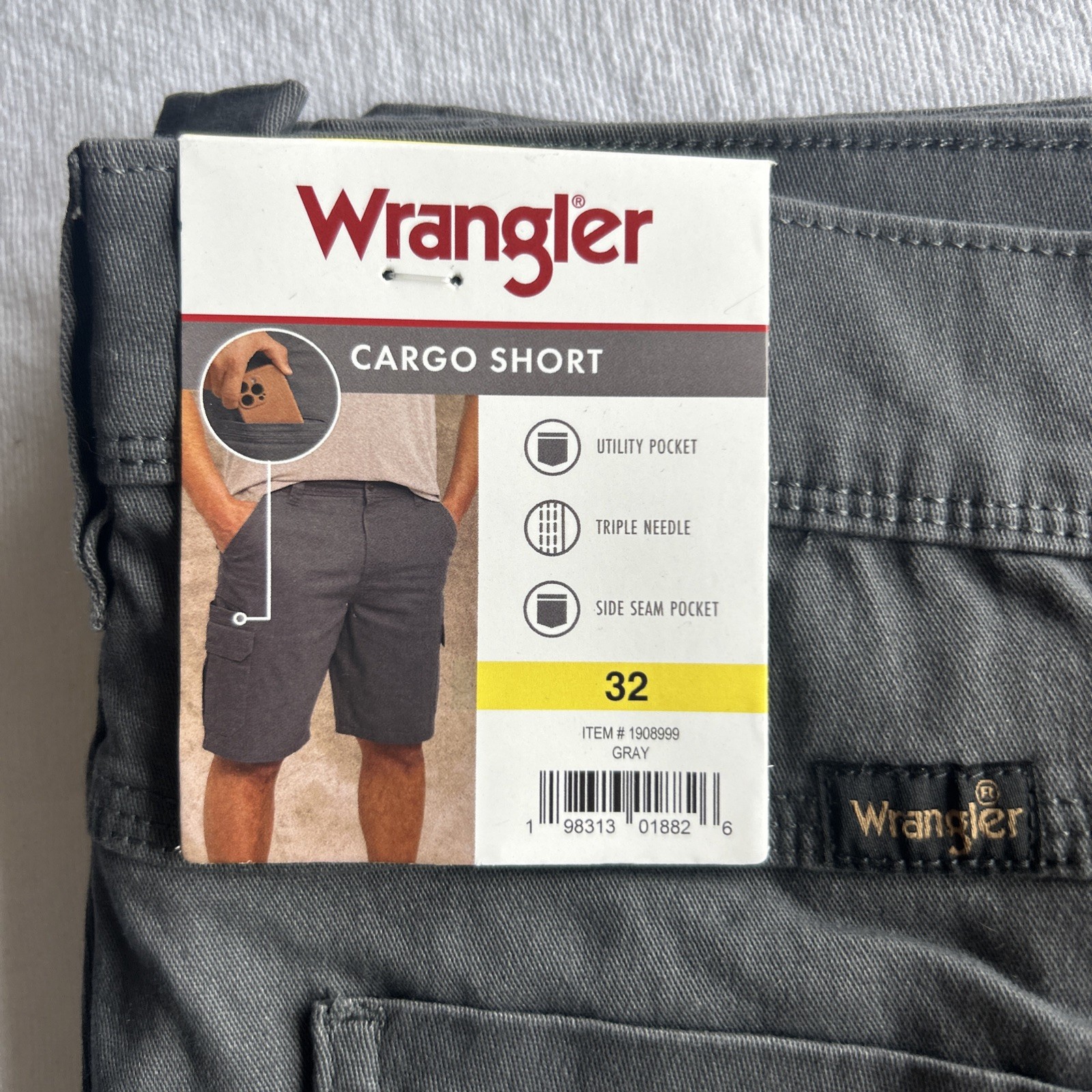 Wrangler Cargo Shorts 32 Relaxed Fit Cotton Gray Outdoors Casual NEW