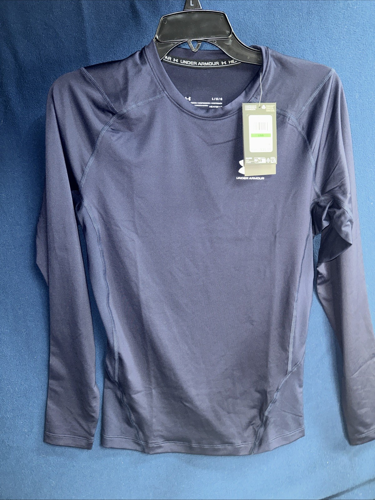 Under Armour HeatGear Compression Long Sleeve Shirt Men’s Large Navy 1361524 NWT