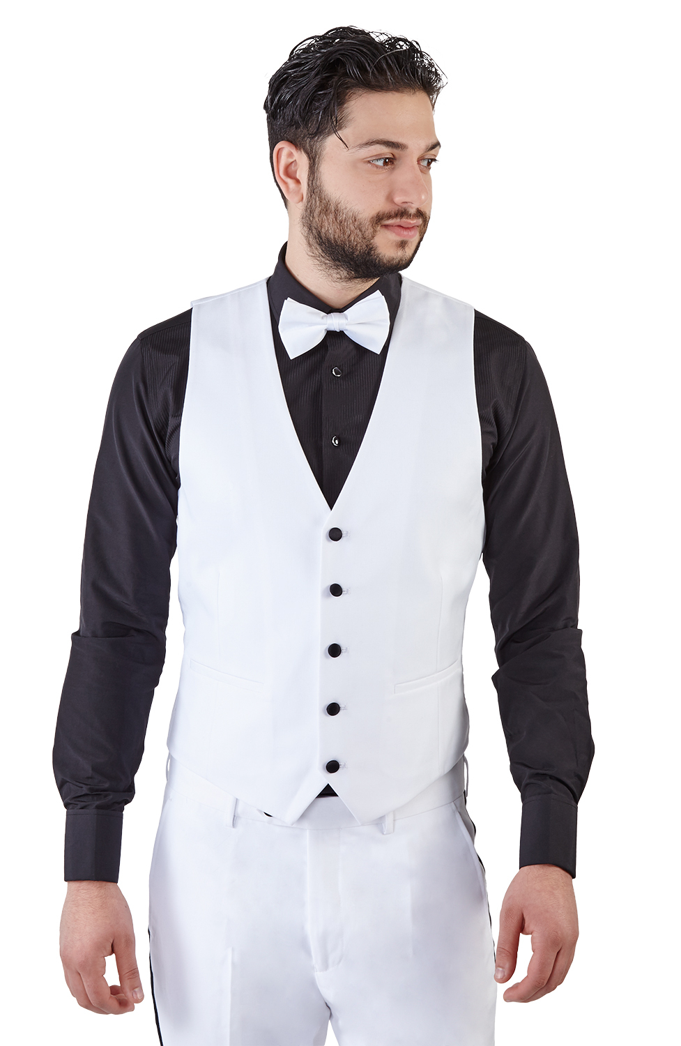 Tuxedo White Dress Suit Vest 5 Button V Neck Adjustable Back Strap Formal AZAR