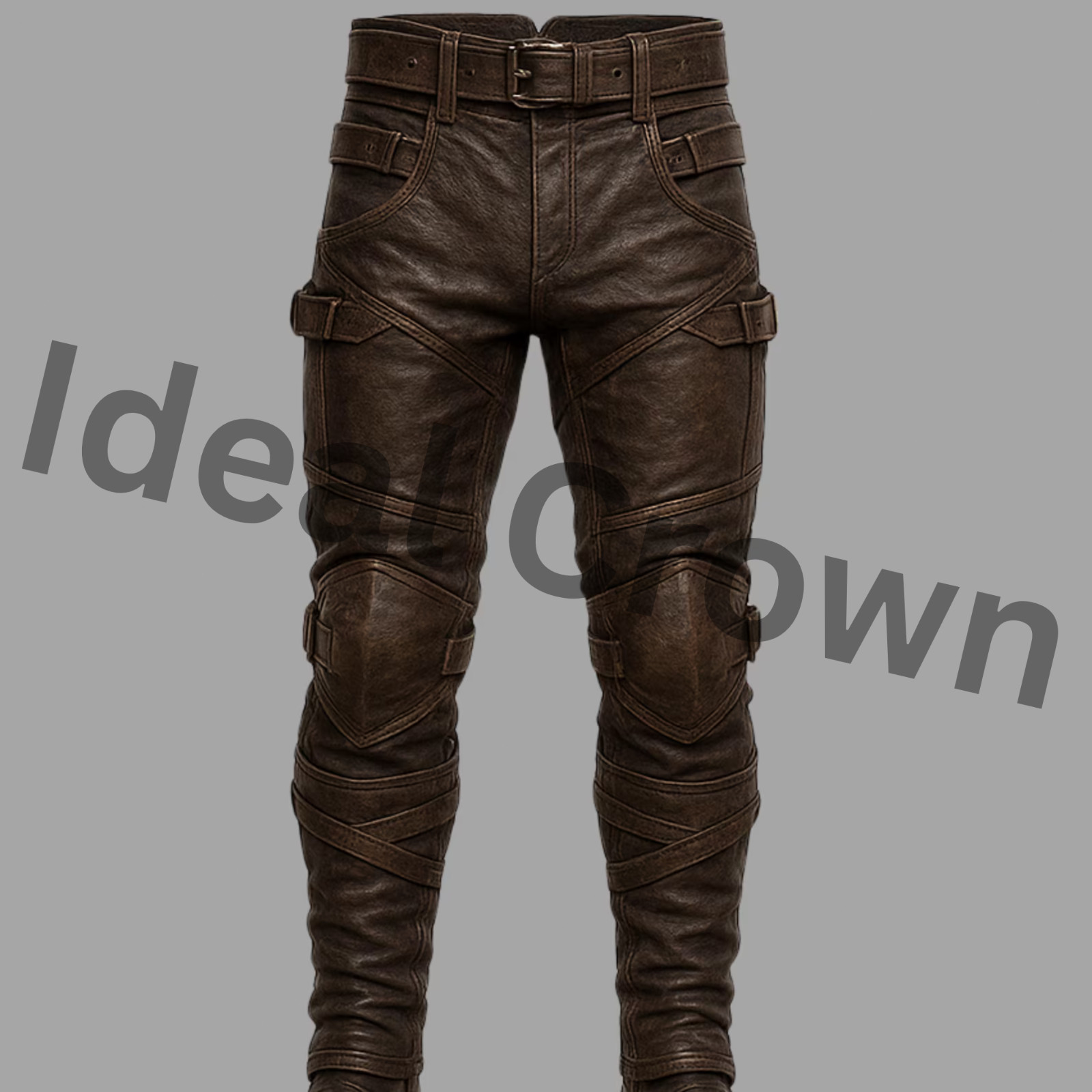 Men’s Distressed Brown Leather Armored Biker Pants – Tactical Moto Riding Gear