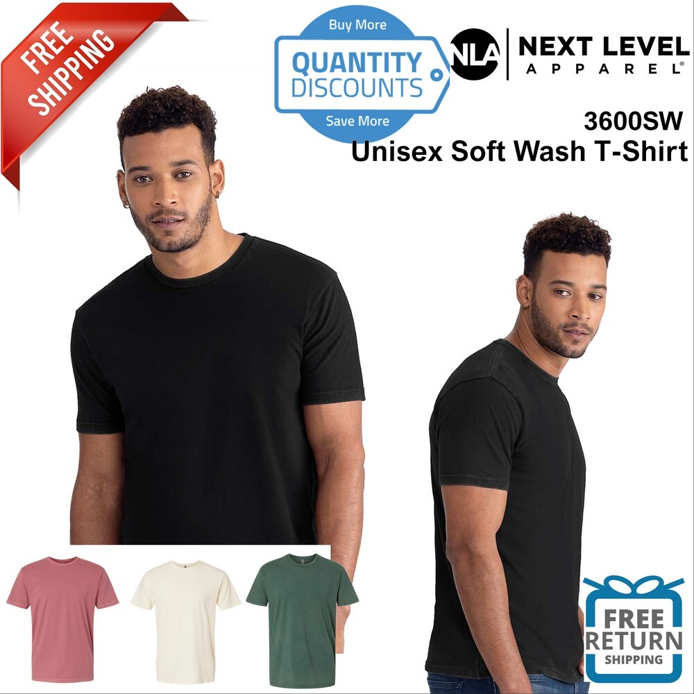 Next Level Men Ringspun Cotton Short Sleeve Soft Wash T-Shirt 3600SW Up To 3XL