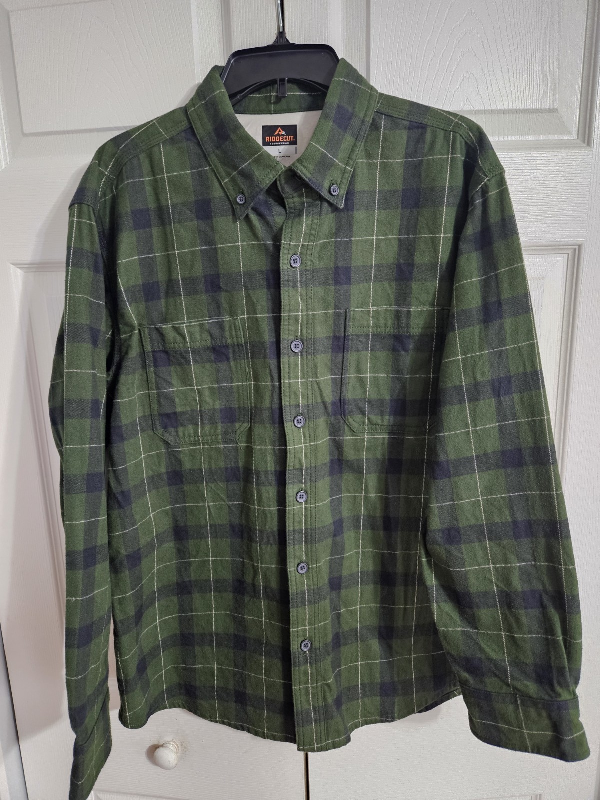 RIDGECUT TOUGHWEAR MENS HEAVY FLANNEL SHIRT GREEN BLACK PLAID 100% COTTON SIZE