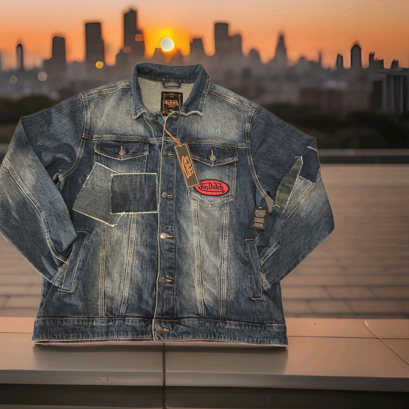 VON DUTCH The Robust Jacket – Equalisation Denim Patchwork Y2K Men’s Streetwear