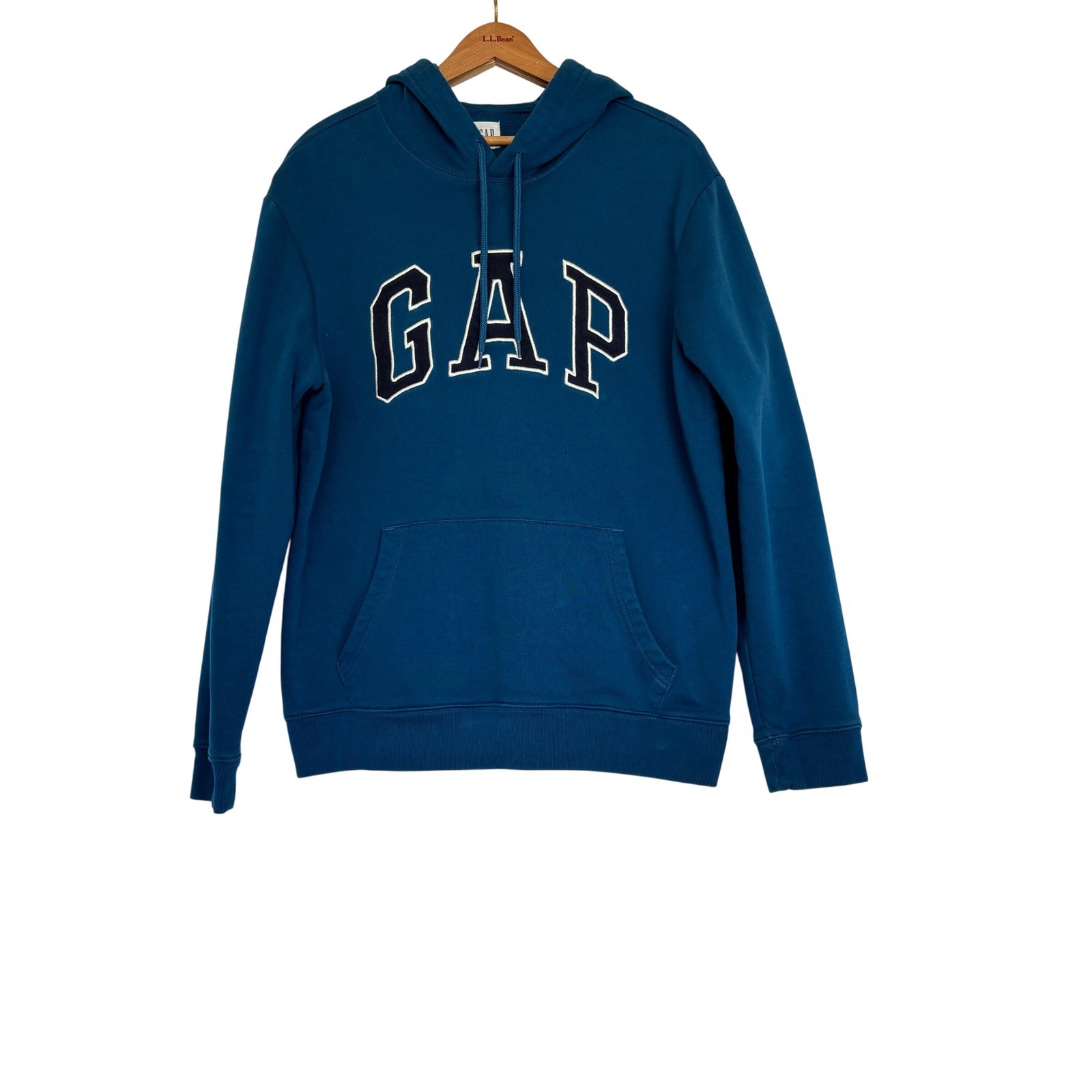 Gap Mens Arch Logo Fleece Hoodie Teal Blue Sweatshirt Medium RN54023
