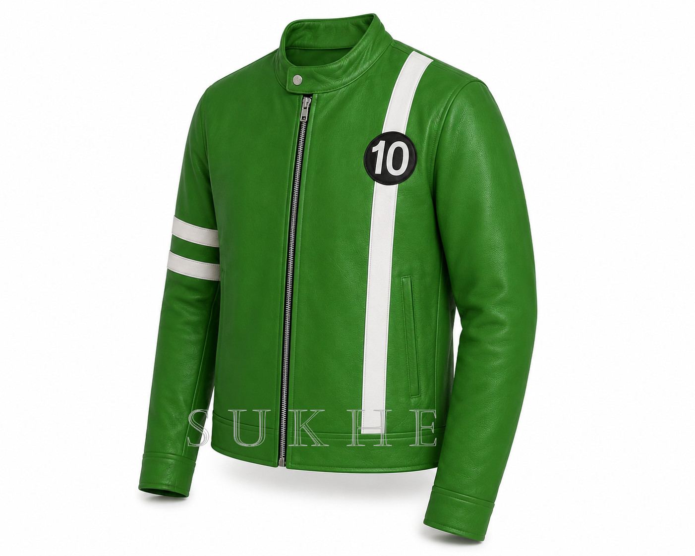 Custom Leather Ben 10 Inspired Superhero Costume Green Cosplay Jacket