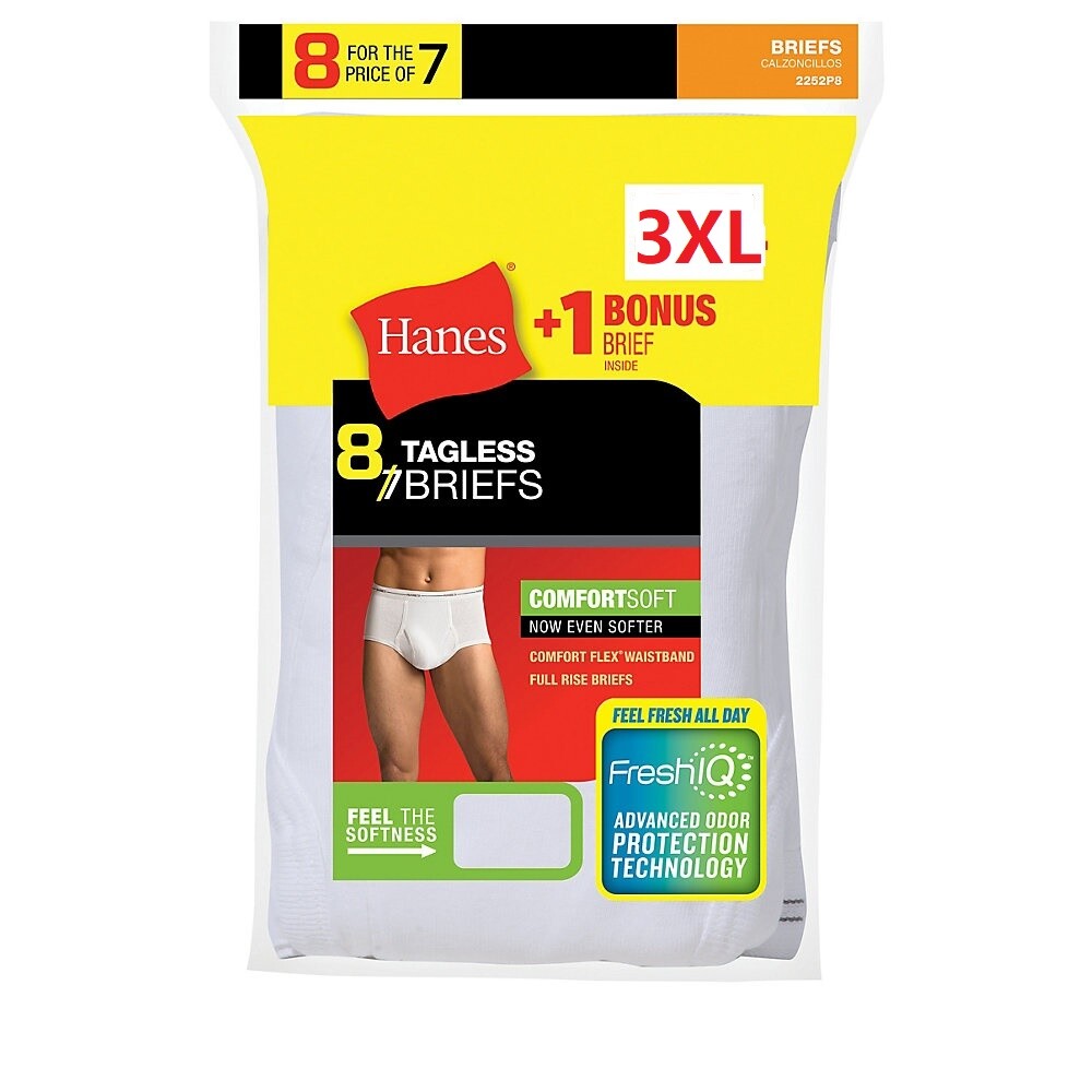Hanes® Men’s COMFORTSoft® Briefs 8-Pack “TAGLESS® & 100% COTTON & FreshIQ®”3XL