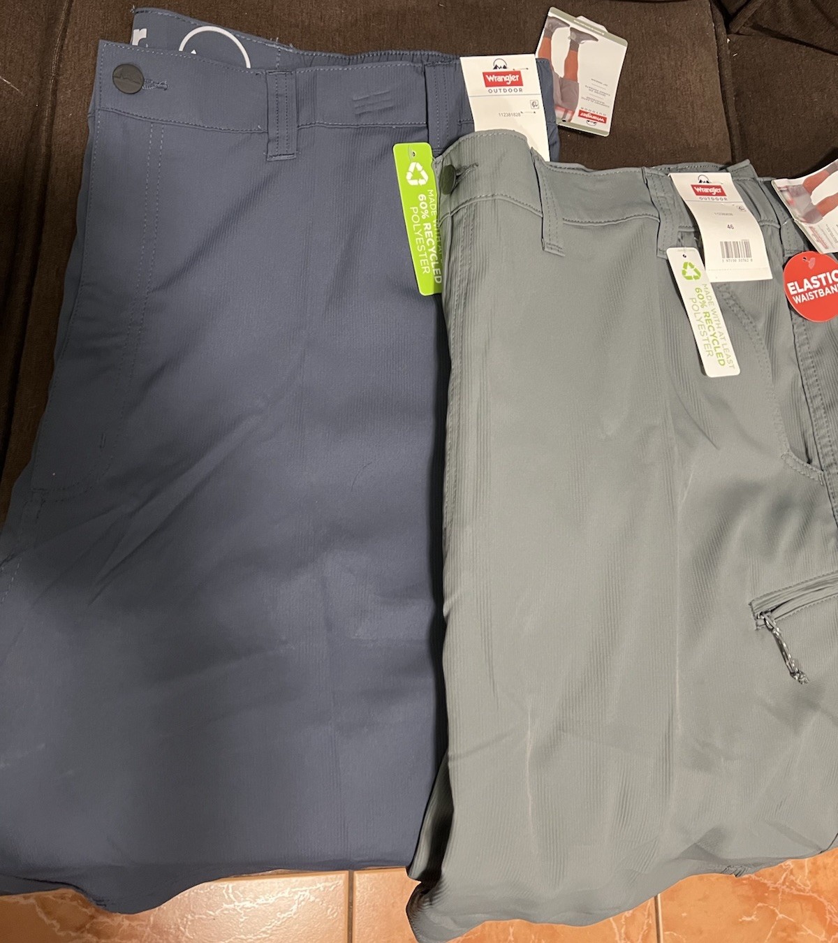 2 Wrangler Shorts Size 46. Utility Cargo Relaxed Fit. Gray and Blue. Inseam 10”