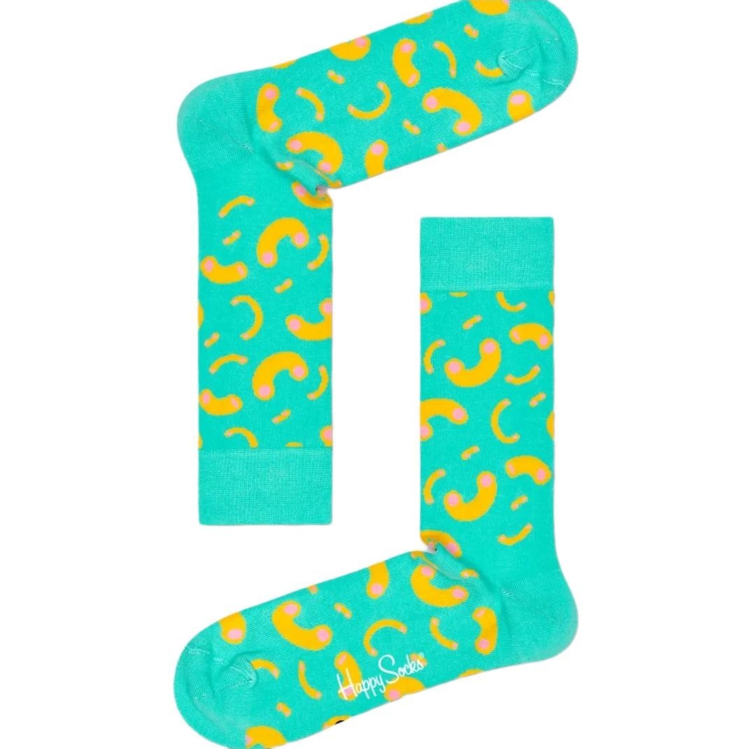 HAPPY SOCKS Men’s Blue Macaroni Cotton Crew Socks Size 8-12 NWT
