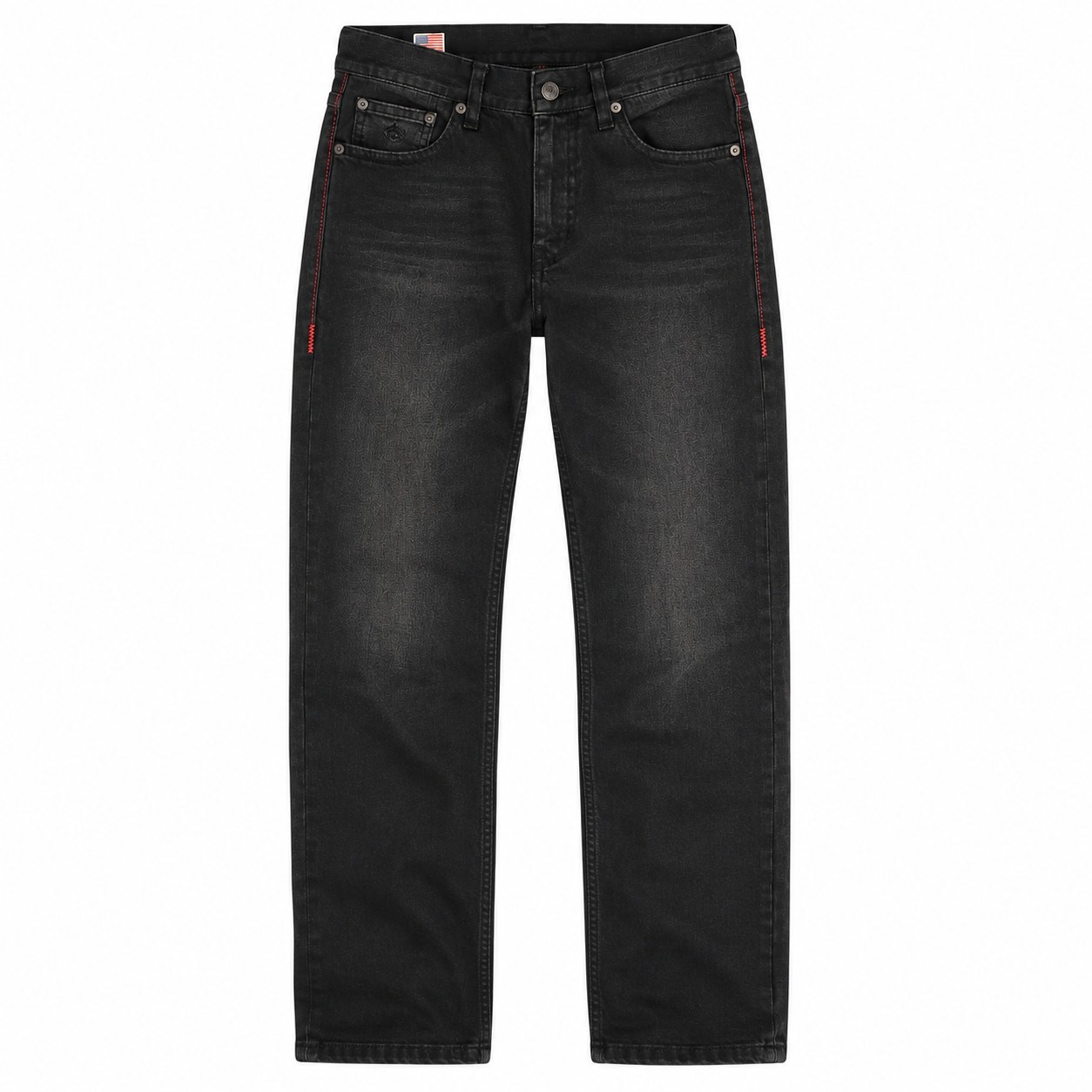 True Religion Ricky Super T Jeans 36×32 Wounded Fox Black Red Stitch USA