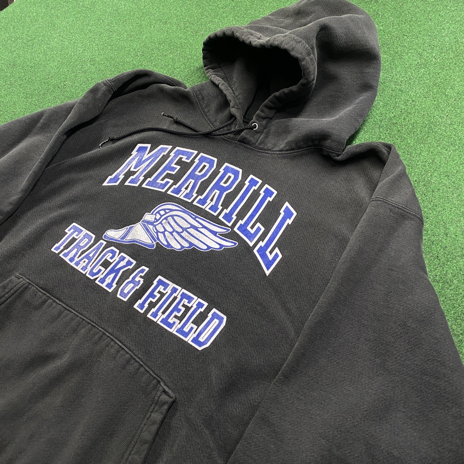 Vintage Champion Track Hoodie Mens XL Black Y2K P Wing Merrill WI Sweatshirt