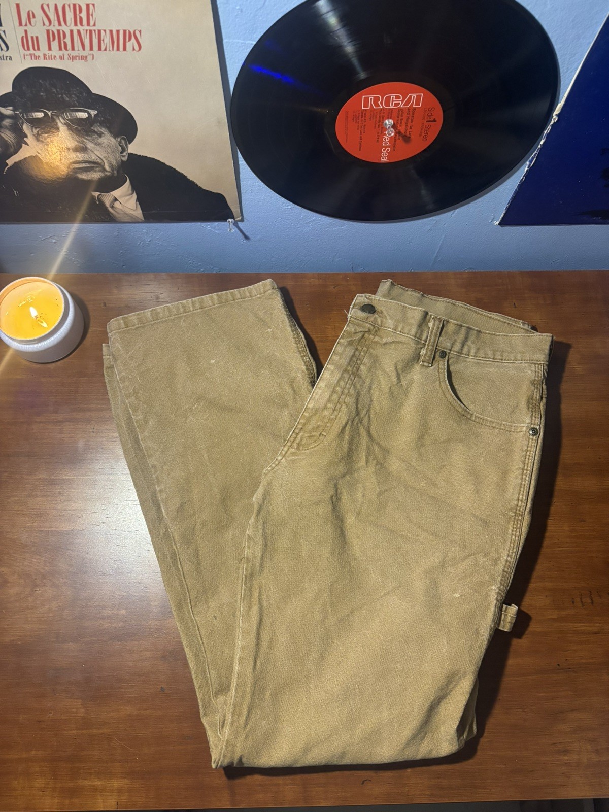 Dickies Pants Mens 34×32 Brown Carpenter Relaxed Fit Canvas Workwear paint