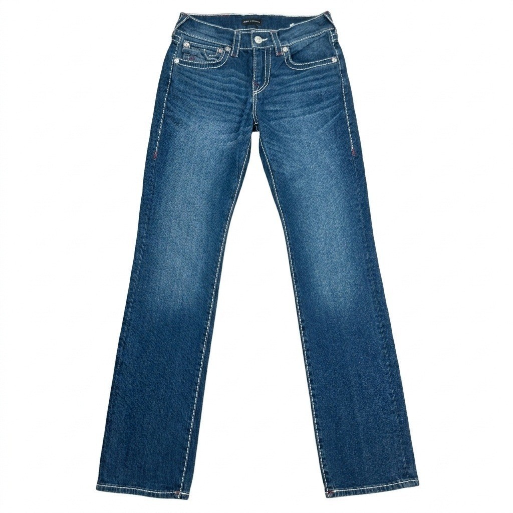 True Religion Ricky Relaxed Straight Mens Jeans Blue Super T Stitch Size 30×32