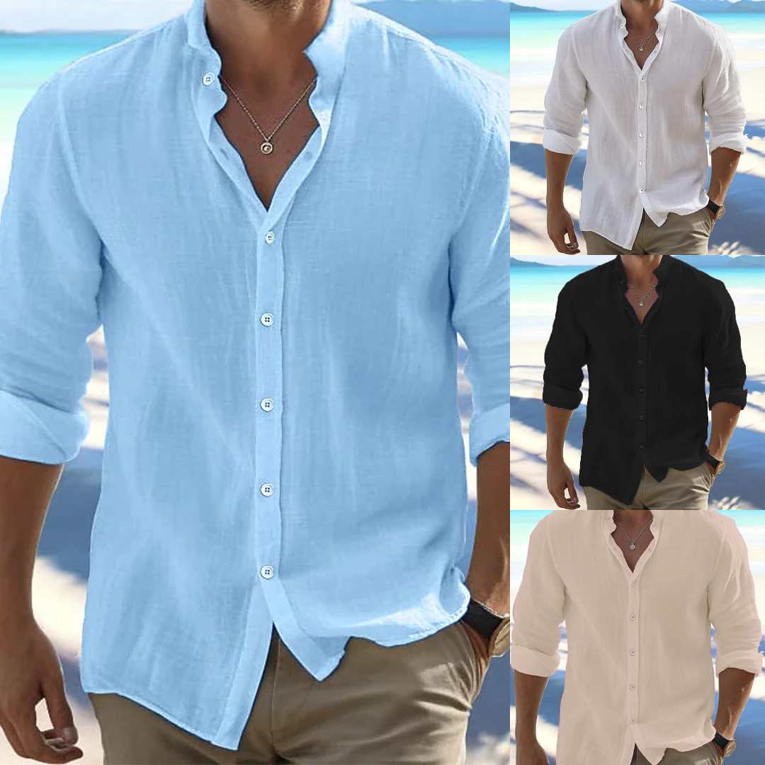 Button-Up Shirt Mens Long Sleeve Cotton Linen T-shirt Casual Summer Beach *SALE*
