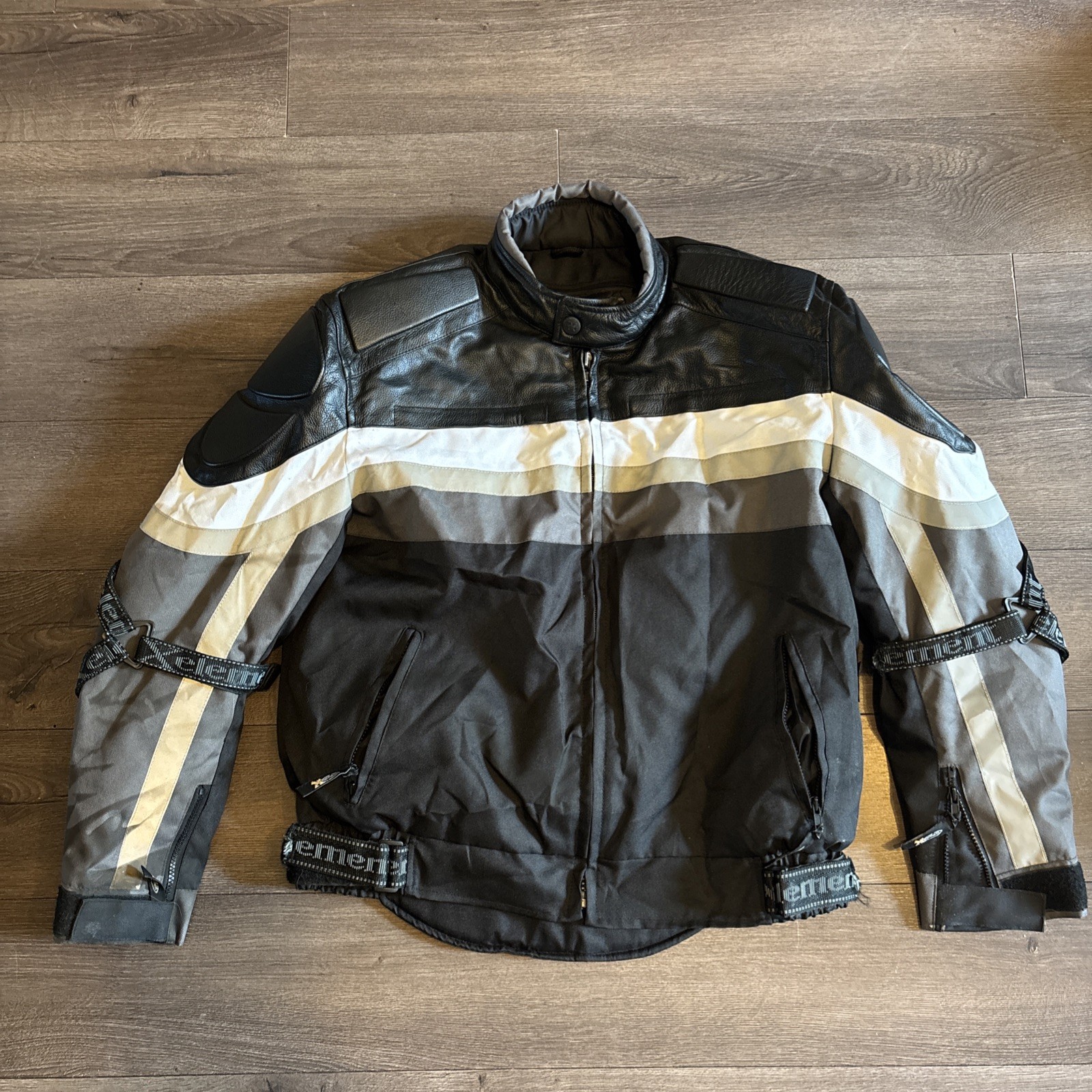 Xelement Advanced Motorcycle Jacket Men’s LARGE Leather Nylon Padded Black Gray