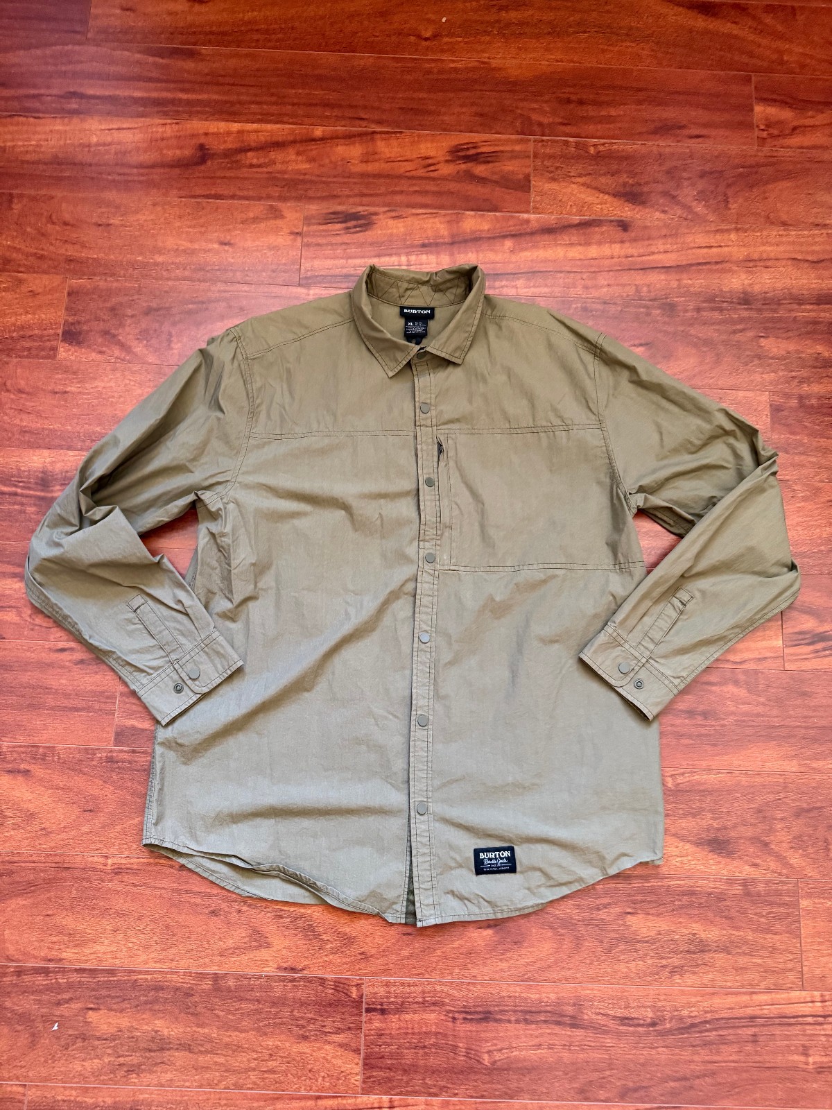Burton Snap Front Ridge Sun Shirt Mens XL Long Sleeve Nylon Green Packable