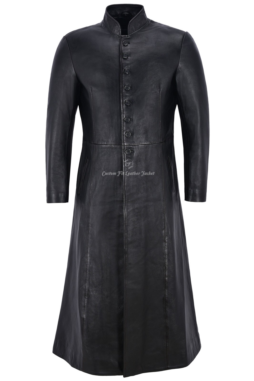 Men’s Leather Jacket Black FULL-LENGTH Keanu Reeves 100% REAL NAPA COAT 1425