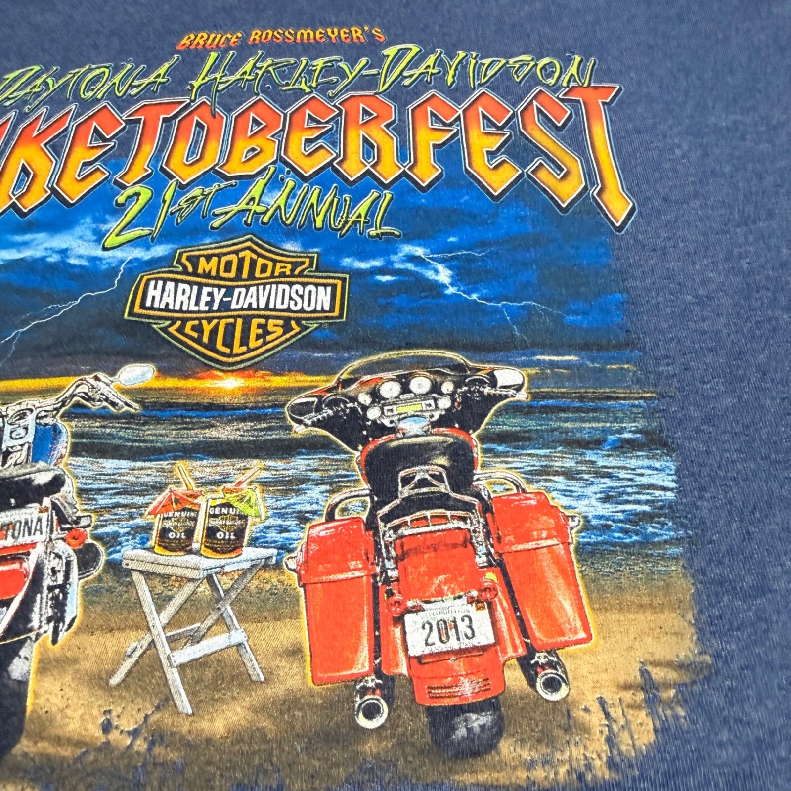 Harley-Davidson T-Shirt Mens 2XL Blue 2013 Biketoberfest Daytona Beach Florida