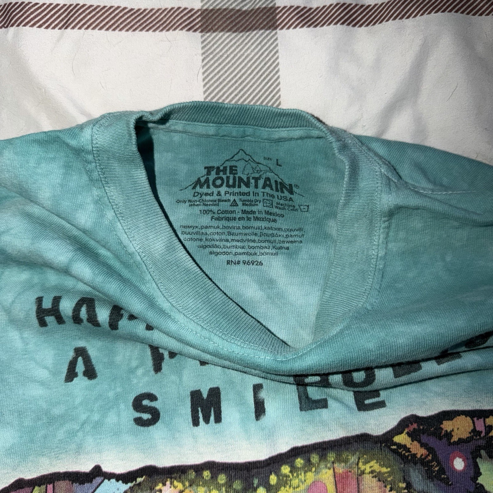 The Mountain USA Blue Tie-Dye PitBull Smile Graphic Crew Neck T-Shirt Size Large