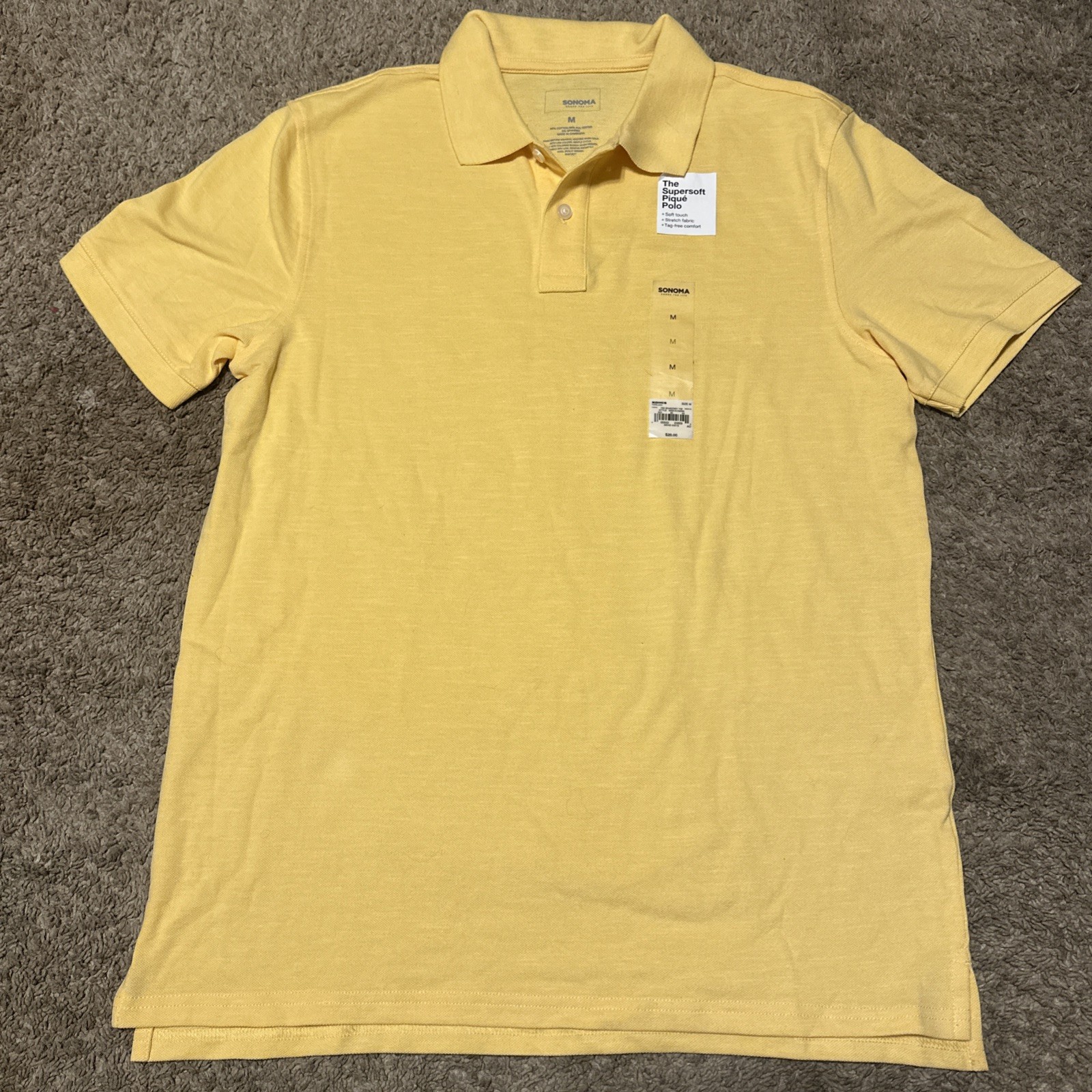 Sonoma Super Soft Polo Short Sleeve Stretch Tag Free Comfort Yellow Mens Medium