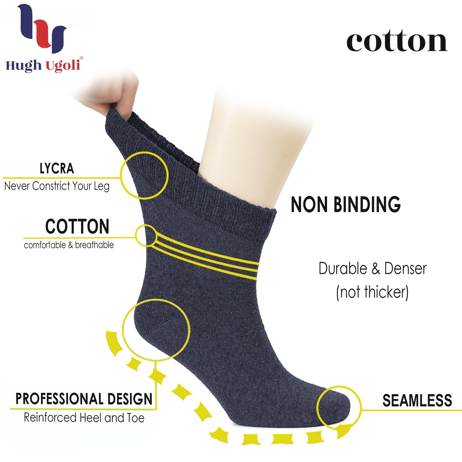 Hugh Ugoli Men’s Cotton Diabetic Ankle Socks, 8-11, 27- Light Beige (4 Pairs)