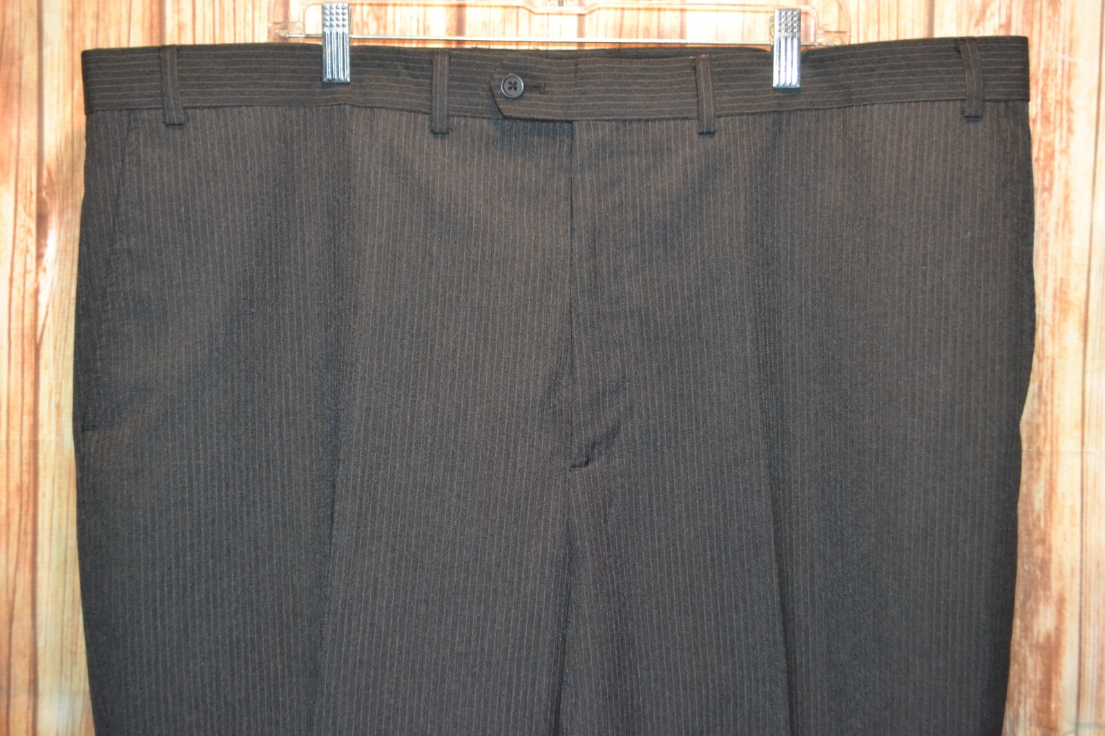 Stafford Men Black Stripes Polyester Viscose 2 Button Suit Sz 50R Wst 46×30