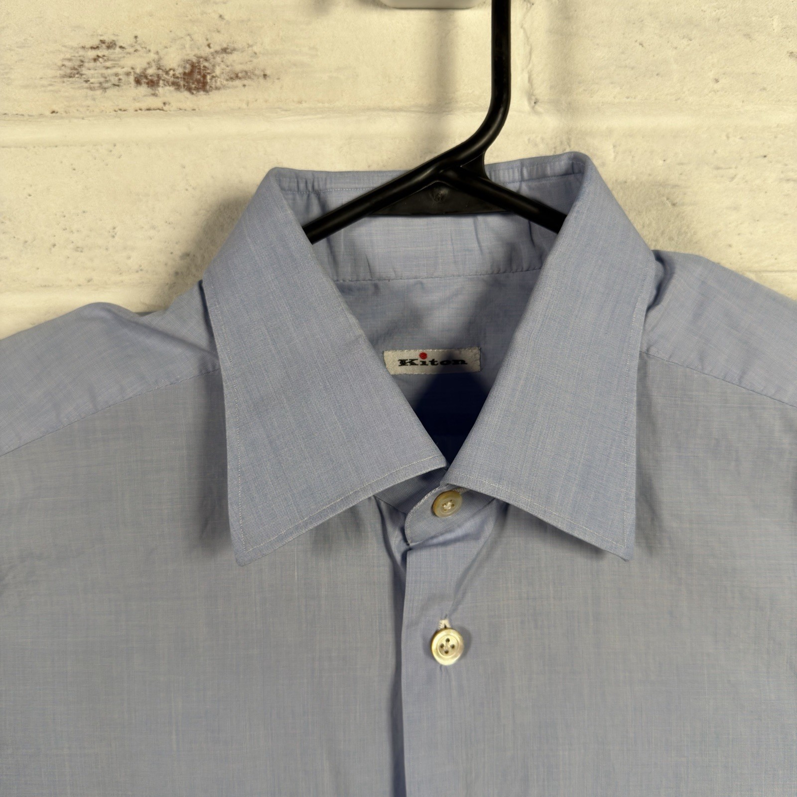 Kiton French Cuff Dress Shirt Mens Size 16.5 42 Solid Blue Cotton Long Sleeve