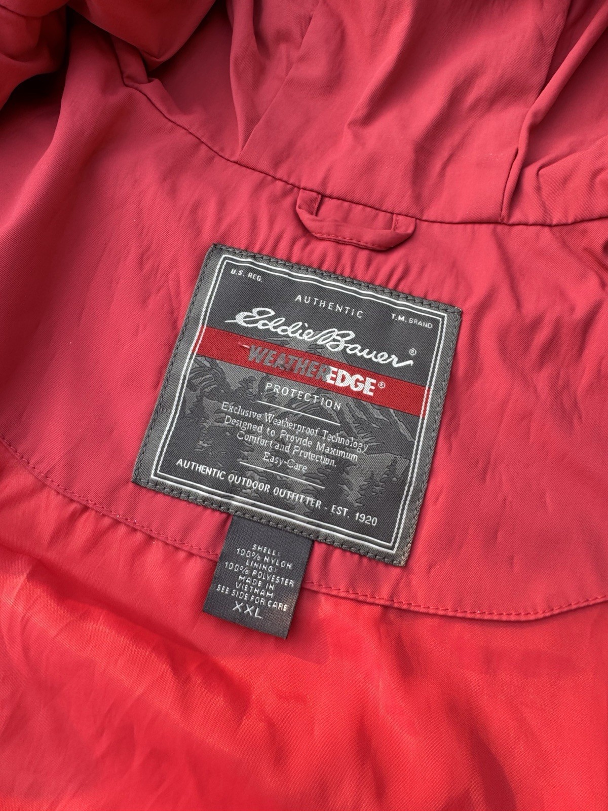 Eddie Bauer Hooded Rain Windbreaker XXL Red Full Zip Waterproof