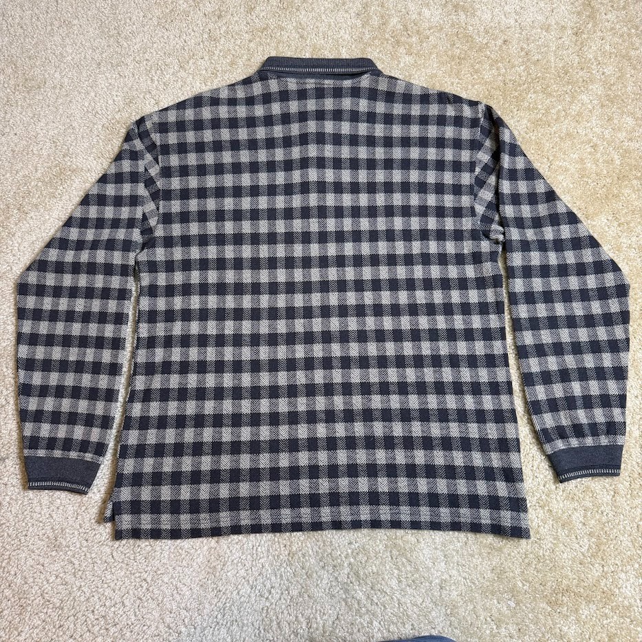 Knightsbridge Vintage Men’s Plaid Long Sleeve Gray Cotton Blend Polo Size L