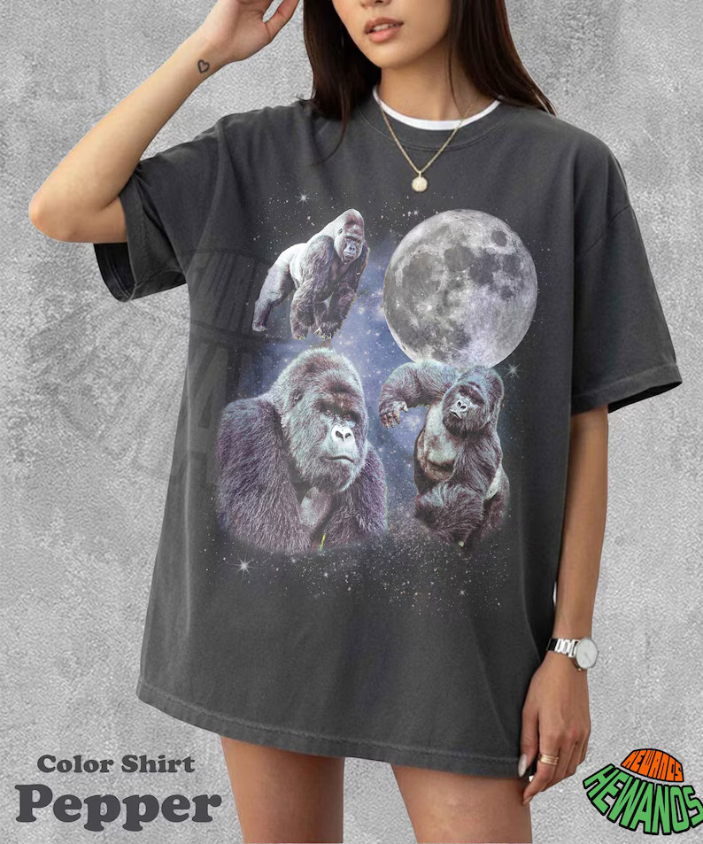 Three Gorilla Retro Comfort Tee Vintage Animal Ape Shirt Gift Unisex