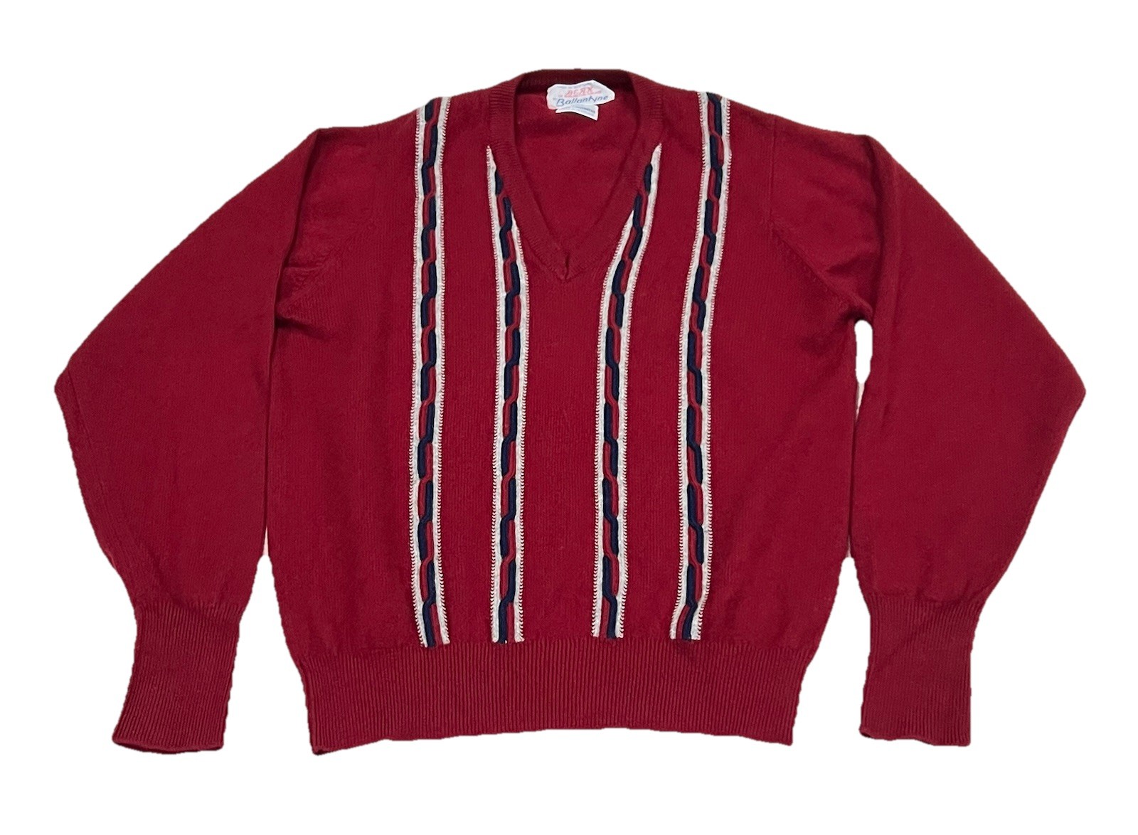 VTG Berk Burlington by Ballantyne Red 100% Cashmere V-Neck Sweater MEASUREMENTS