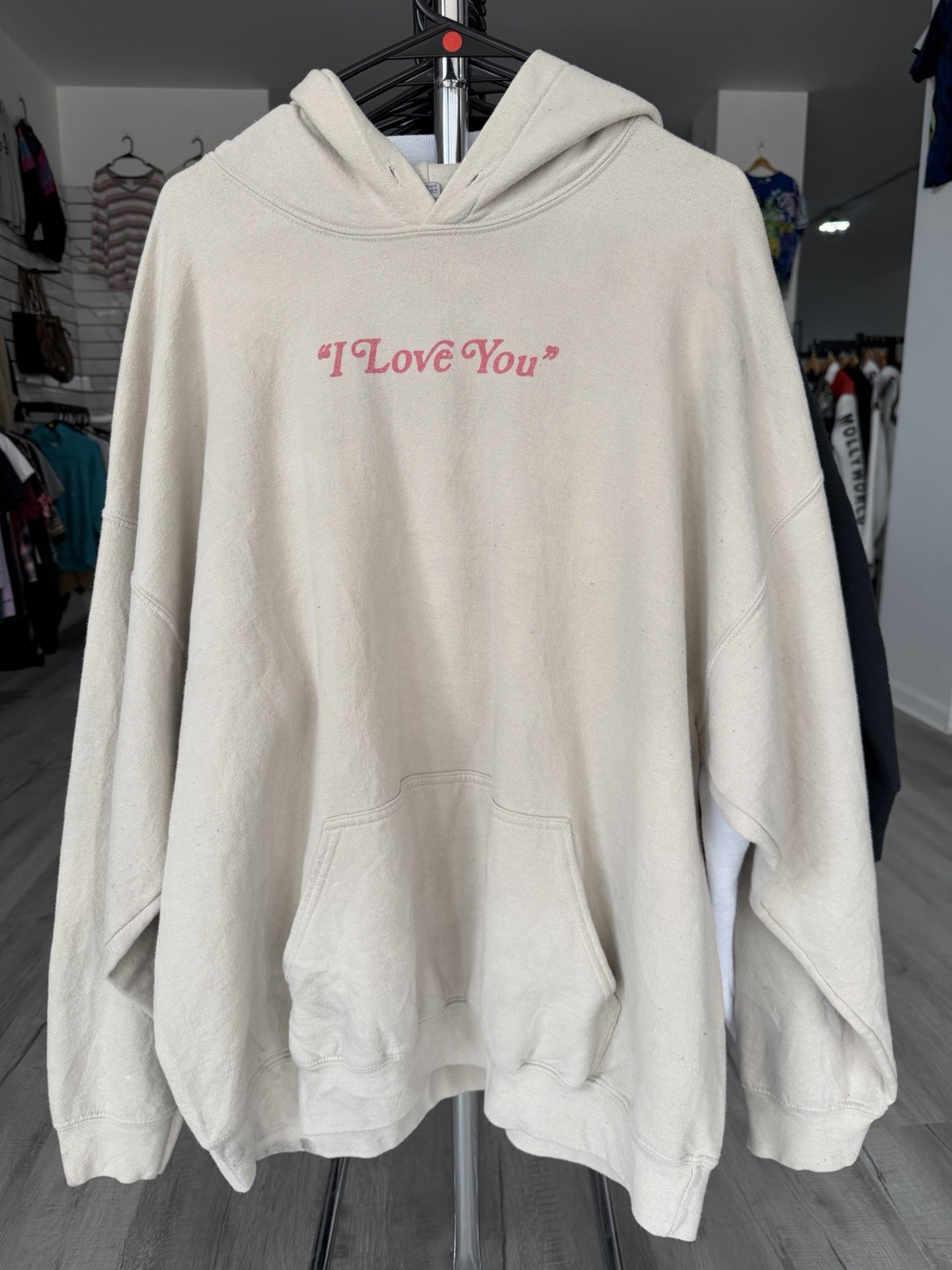 Beige Fleece Graphic Pullover Hoodie “I Love You” Taylor Swift Lyrics Unisex 2XL