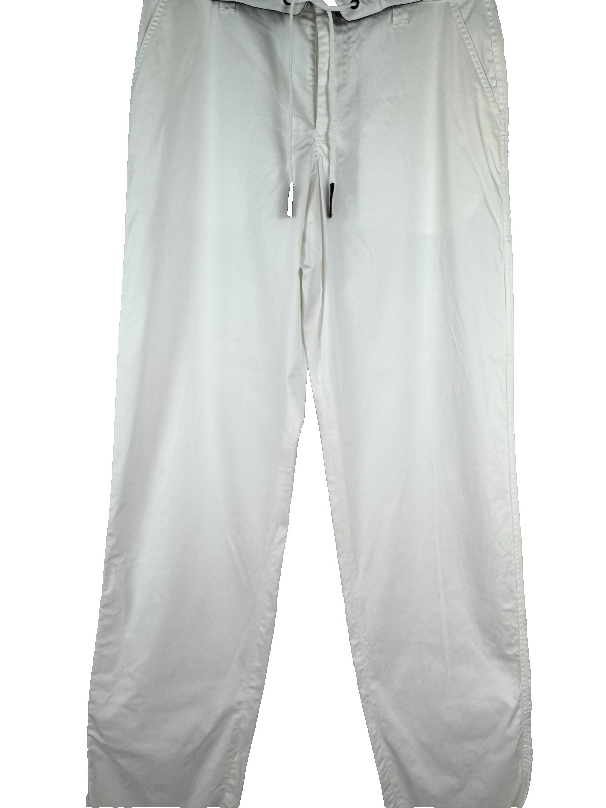 $925 Giorgio Armani NWT Men sz 52 White Cotton Leather Pants Drawstring Zip Auth