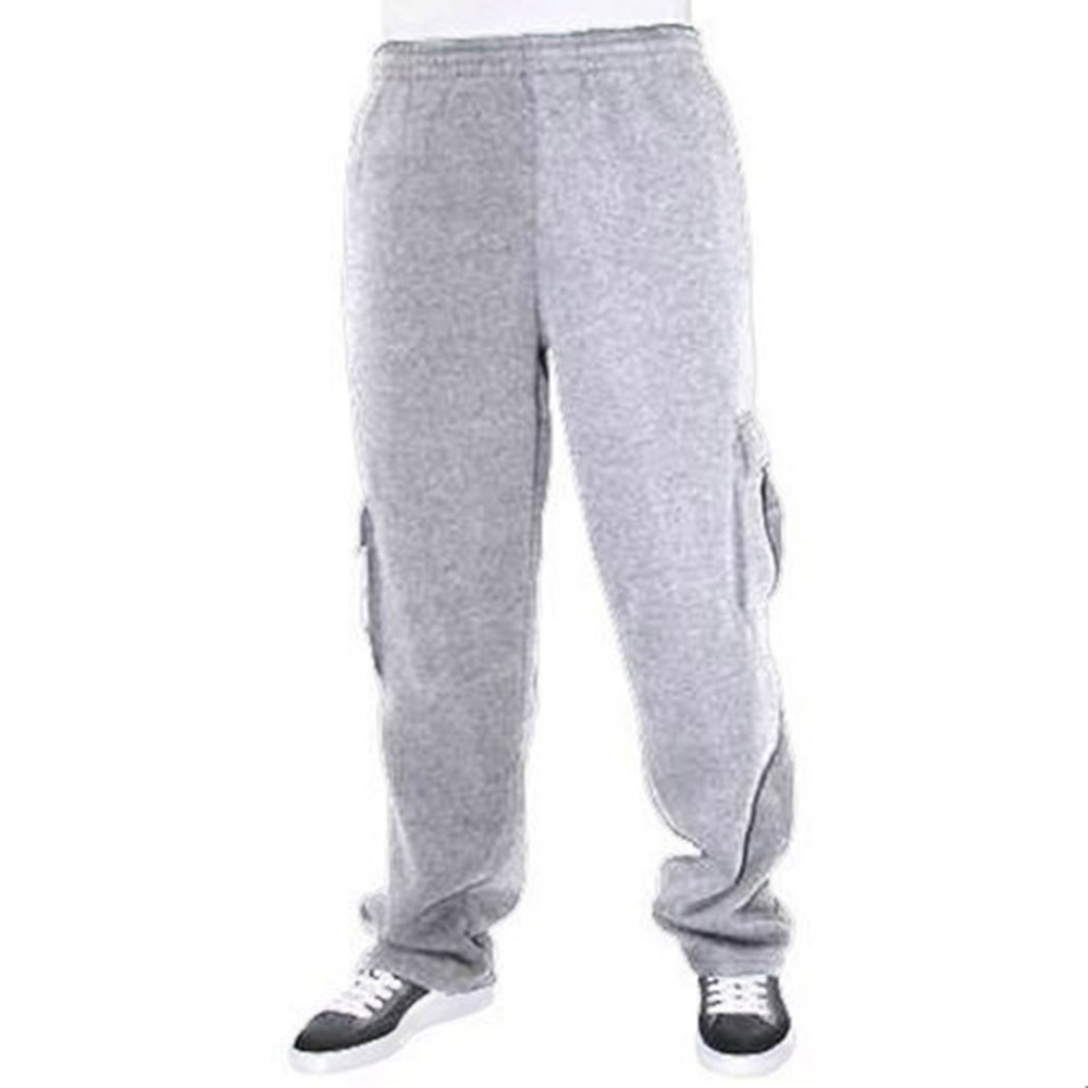 Mens Cargo Sweat Pants Track Pants With Fleece Heavy Weight Light Gray Size XL