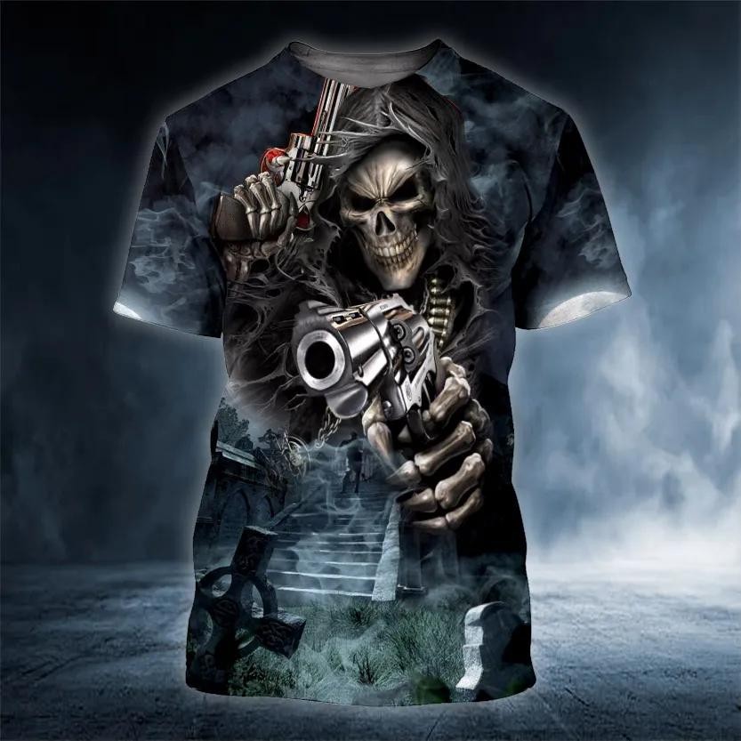 Assassin Grim Reaper Gun Skull 3D T-Shirt Graphic Biker Novelty Gift for Men