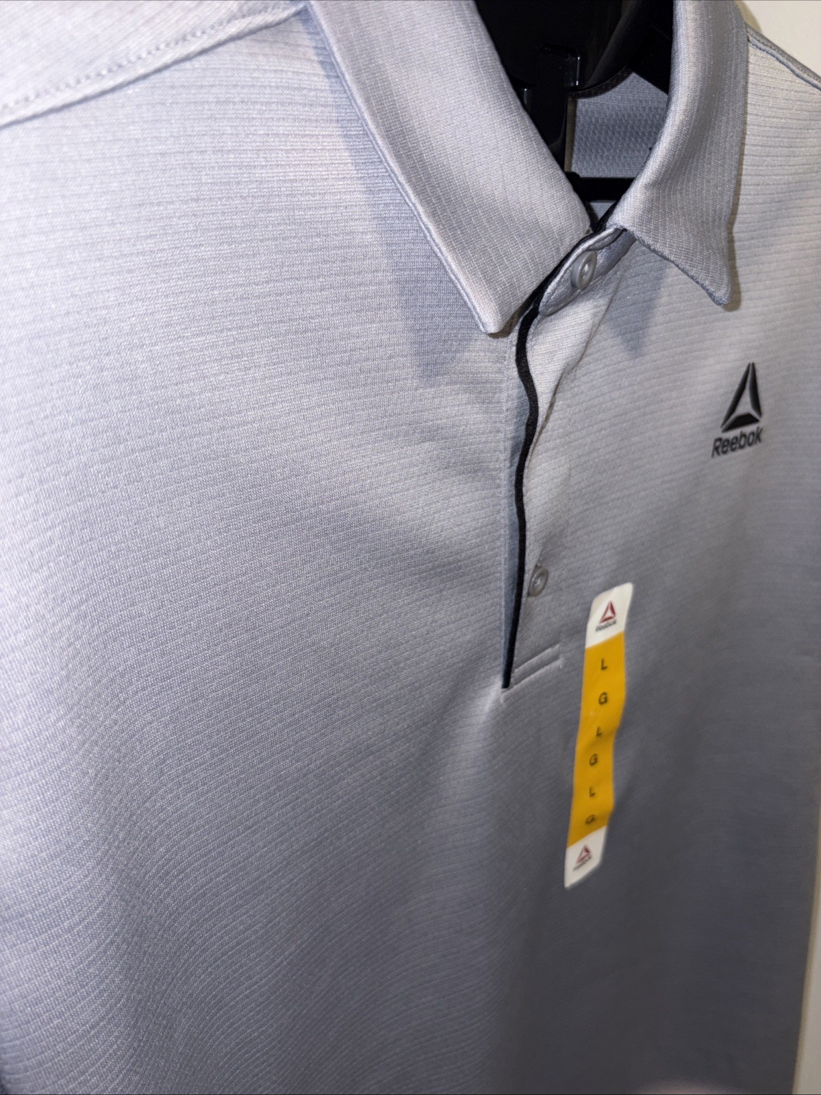 Large 42-44 Mens Reebok Performance 3-Button Polo Short Sleeve Grey Blue