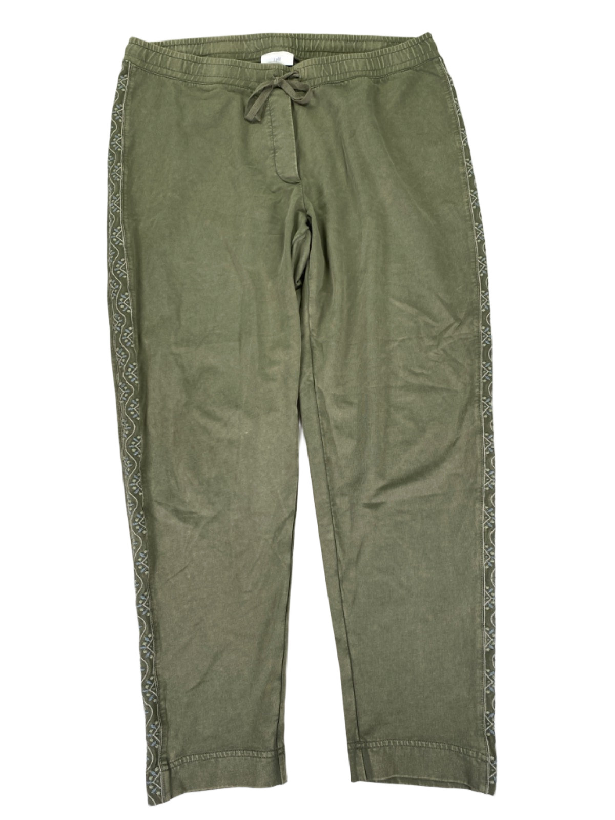 J Jill Women’s Green Embroidered Stretch Drawstring Waist Casual Pants – M