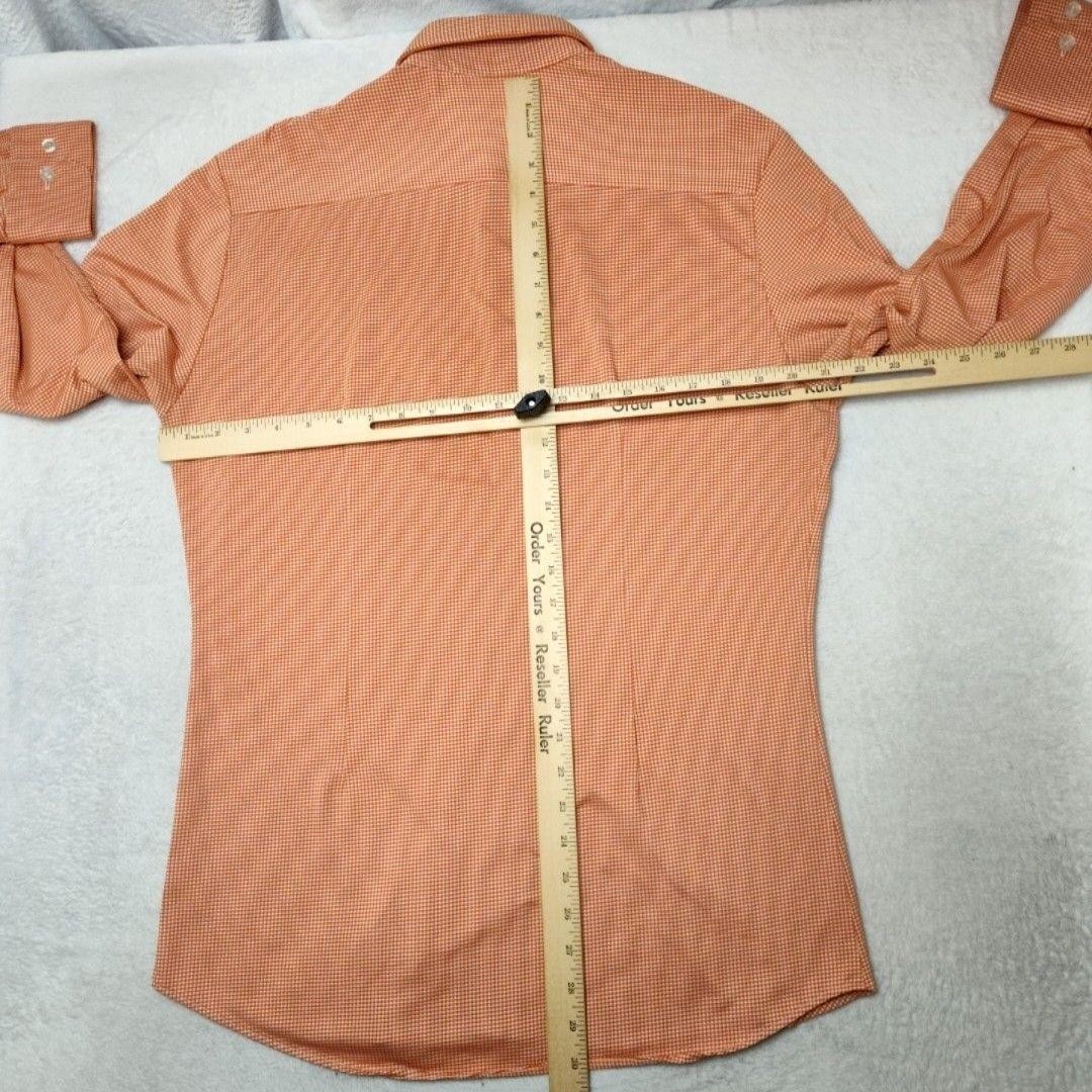 Mizzen+Main Shirt Mens M Orange Gingham Slim Point Collar Long Sleeve Trim Fit