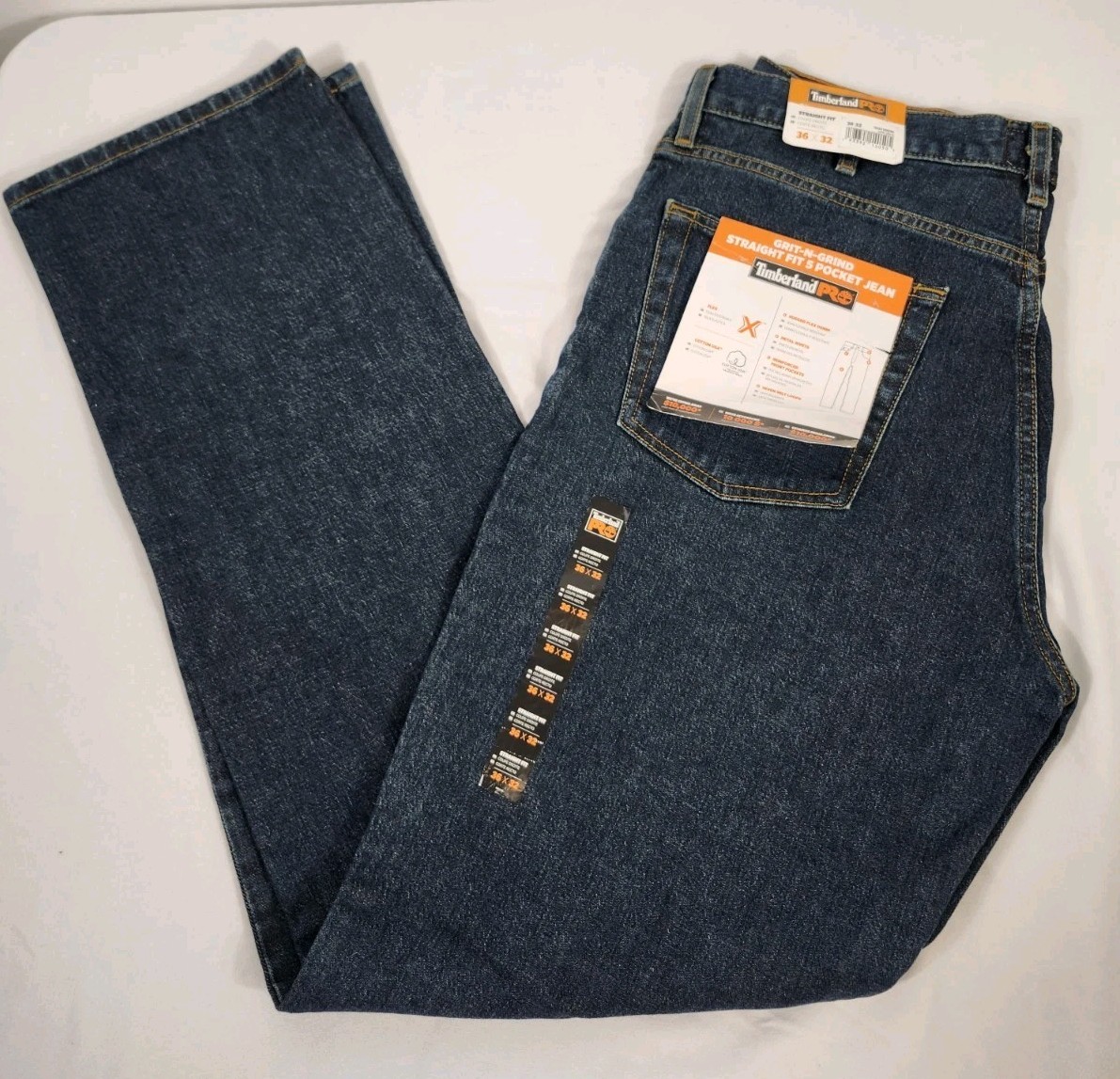 Timberland Pro Men’s 36×32 Straight Fit Stretch Dark Wash Denim Jeans