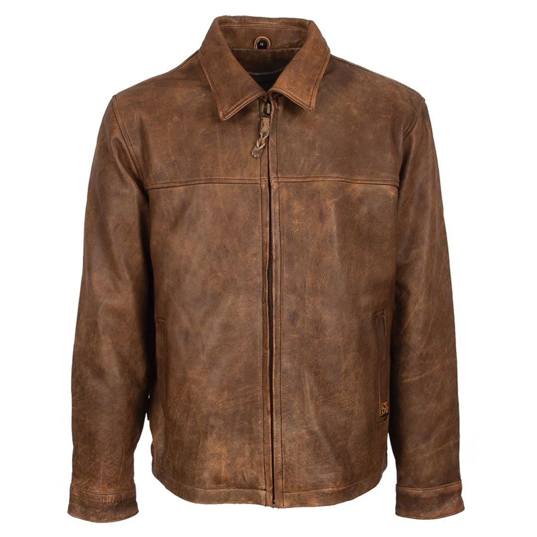 Men’s Distressed Leather Rifleman Jacket – Western Style Cowhide Zip-Up Coat