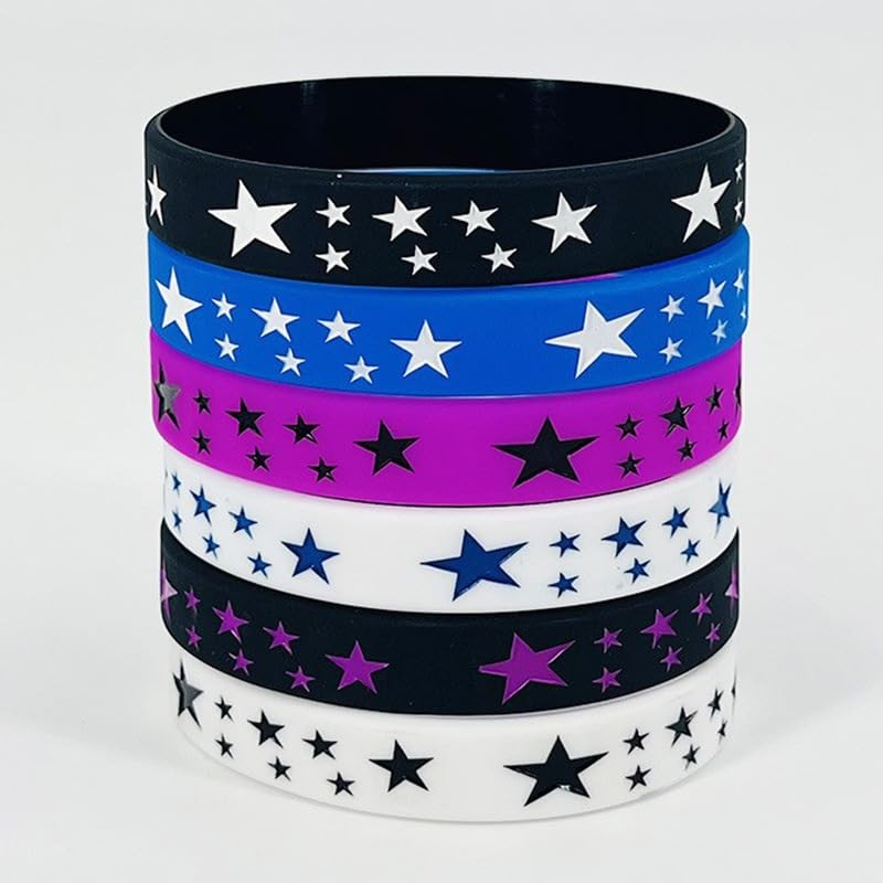 POYAMUSE 6pcs Y2K Star Silicone Bracelets Set – Emo Rubber Wristbands for Men…