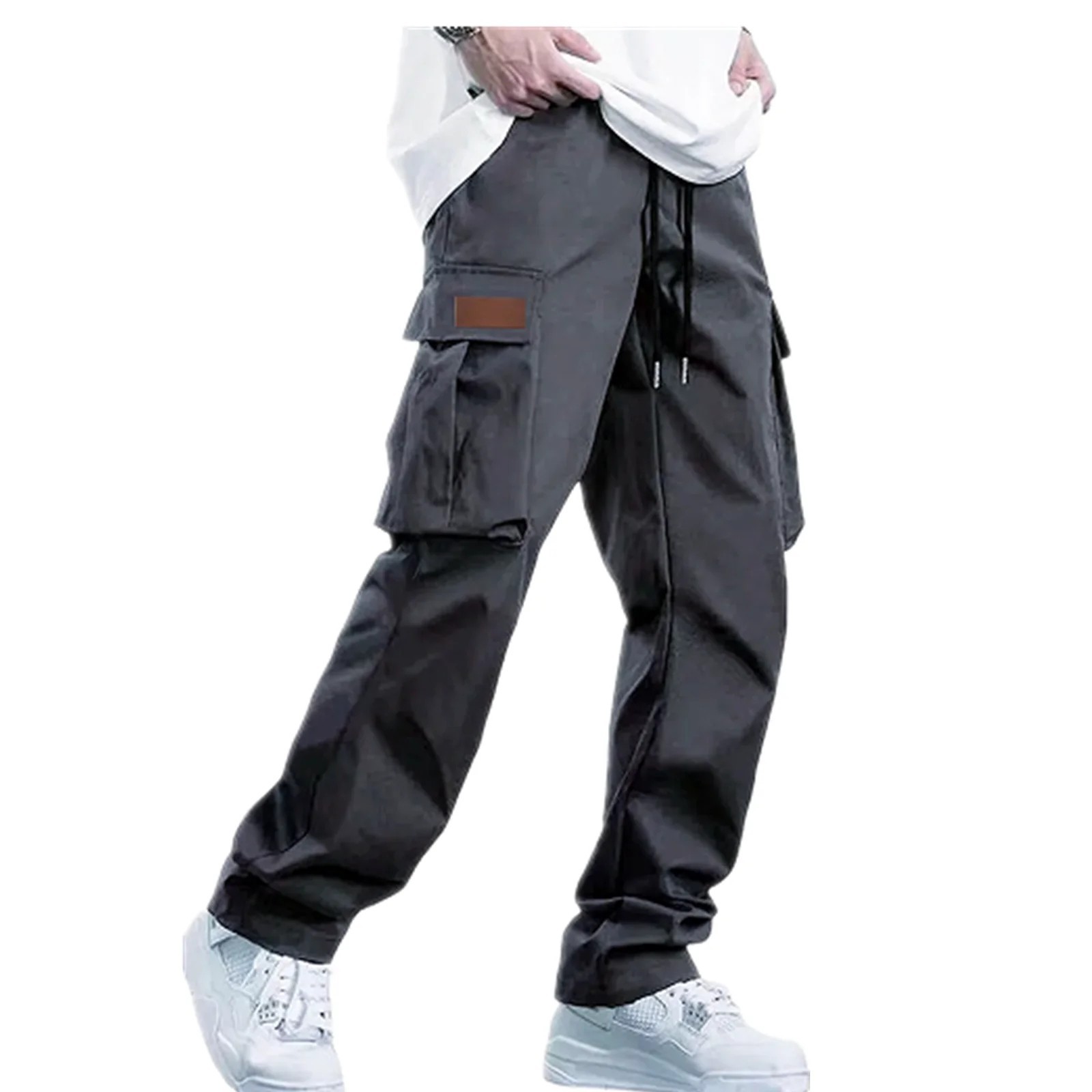 Mens Cargo Pants Loose Fit Multi Pocket Casual Trousers Elastic Drawstring New