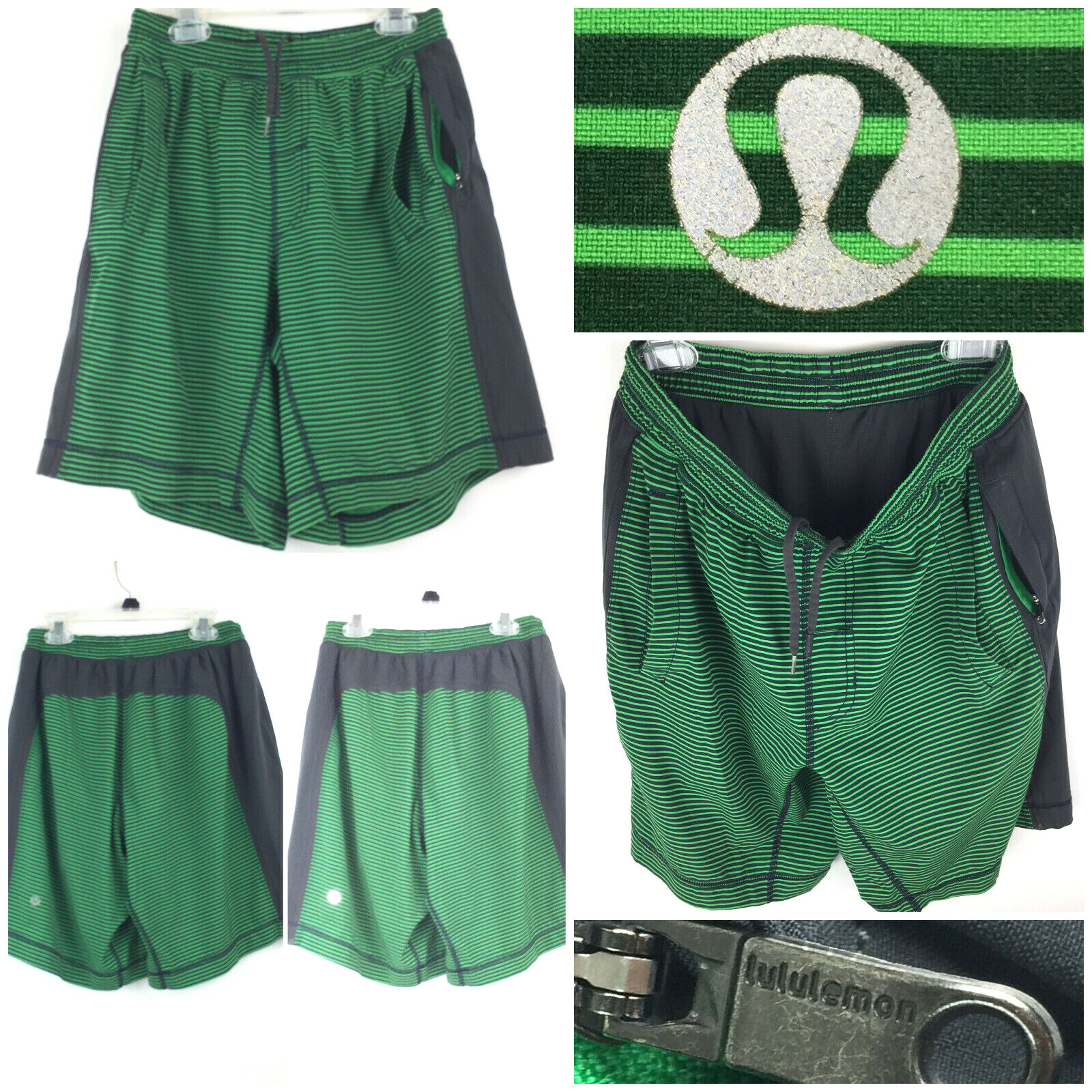 Lululemon Mens Med.? (26-30 in Waist) Green Hyper Stripe Lined Core Gym Shorts
