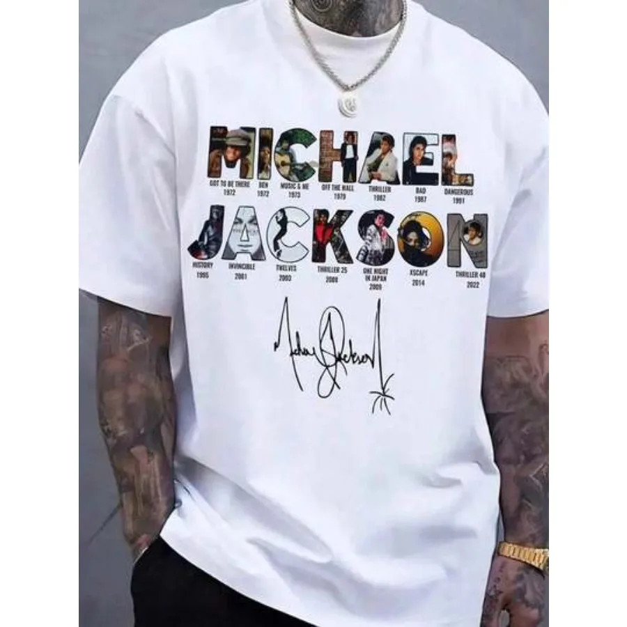 Michael Jackson Discography T-Shirt, White Cotton Crew Neck, Career