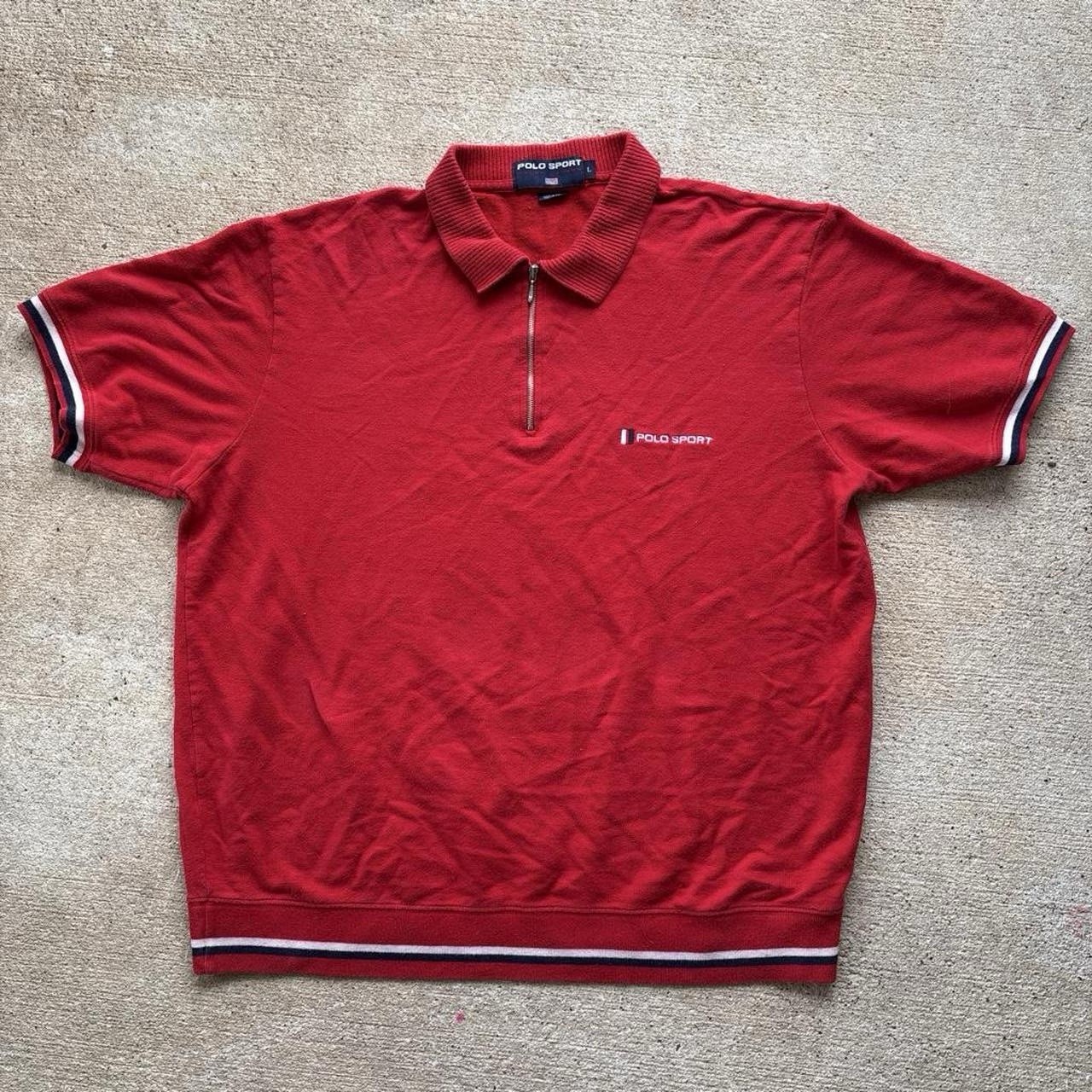 Polo Sports Men’s Embroidered Logo Spellout 1/2 Zip Pull Over Red L Cotton