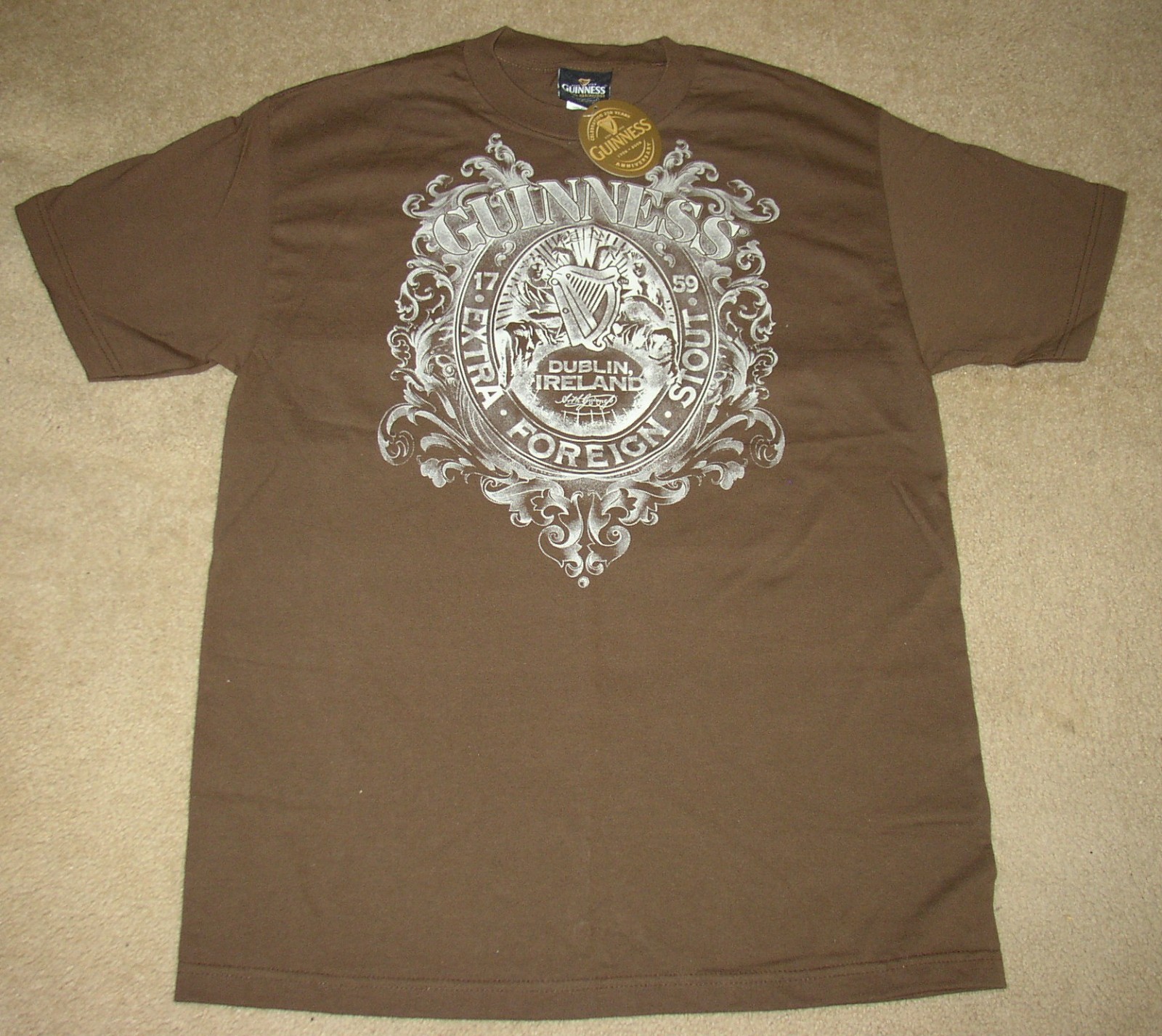 NEW W/ TAG GUINNESS SHIRT Mens Large Brown IRISH BEER 2009 250 Anniversary NOS