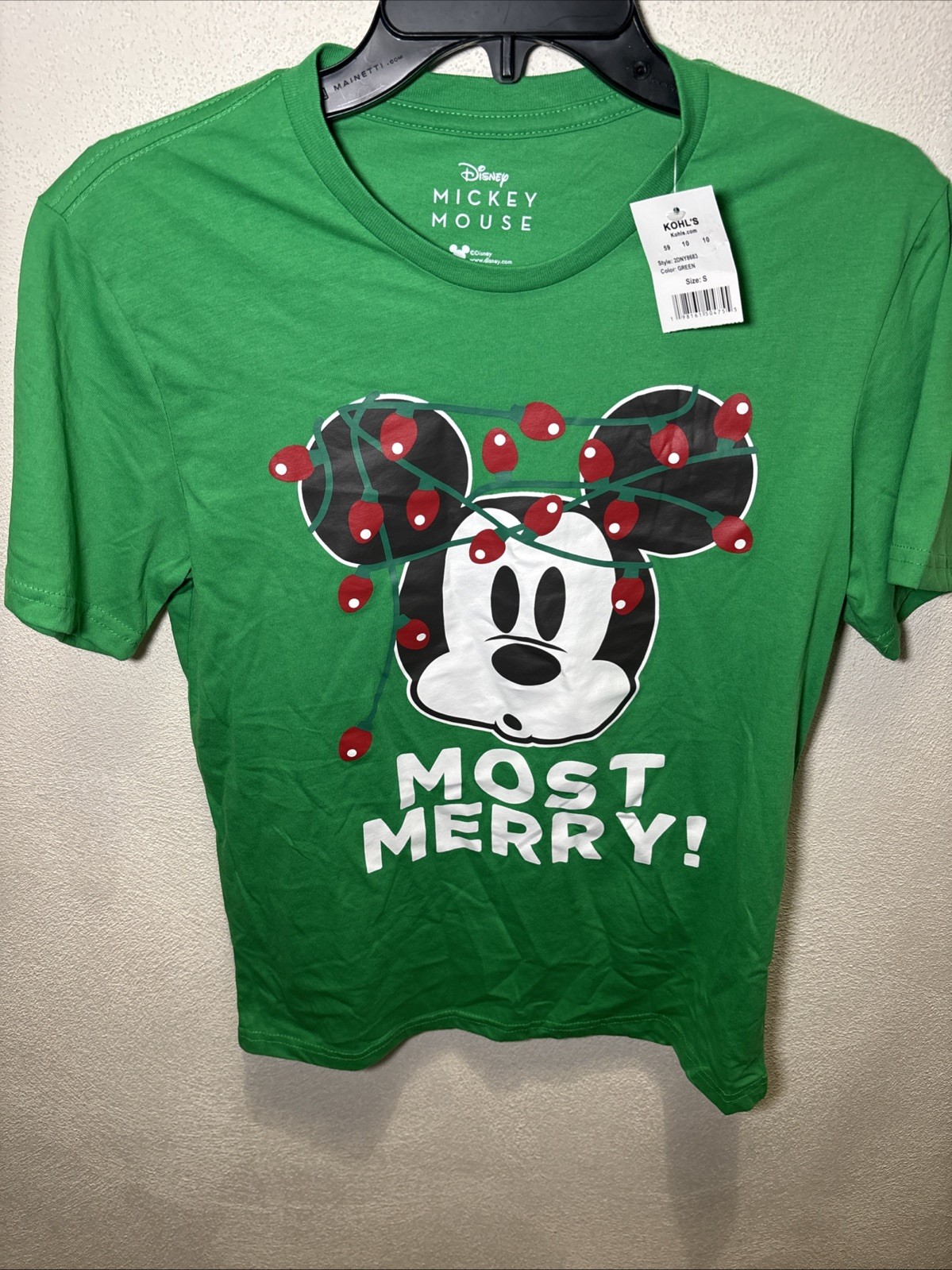 Mickey Mouse Shirt Christmas Tee Size Small Green Most Merry Disney Unisex NWT