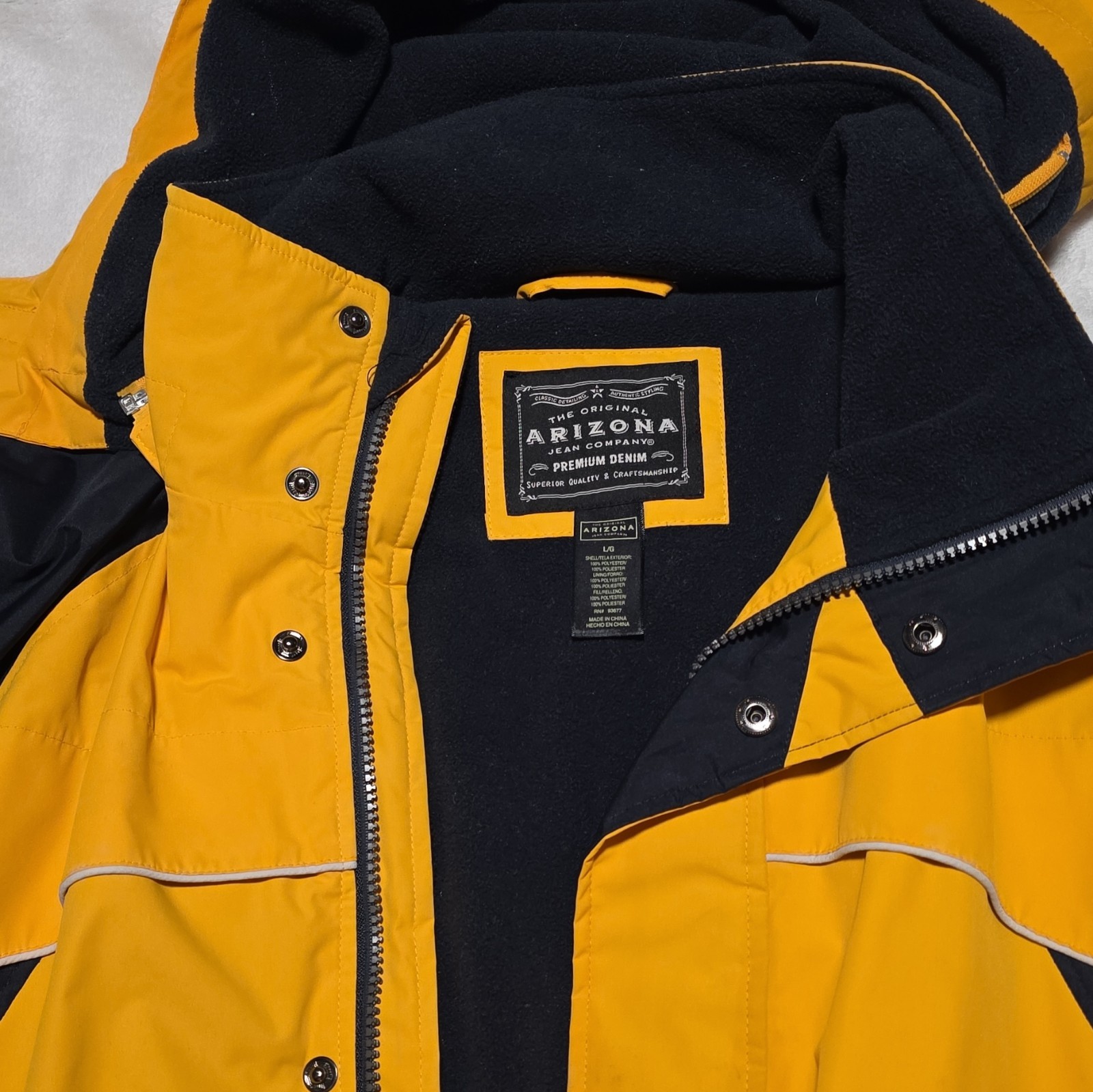 Y2K Arizona Jean Co Men’s L Yellow/Black Colorblock Hooded Full Zip Insulated
